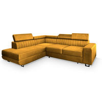 ECKSOFA NOLA L-S Gelb Velours-Stoff mit Schlaffunktion - Gelb, Holz (253/190cm) - MASSENO