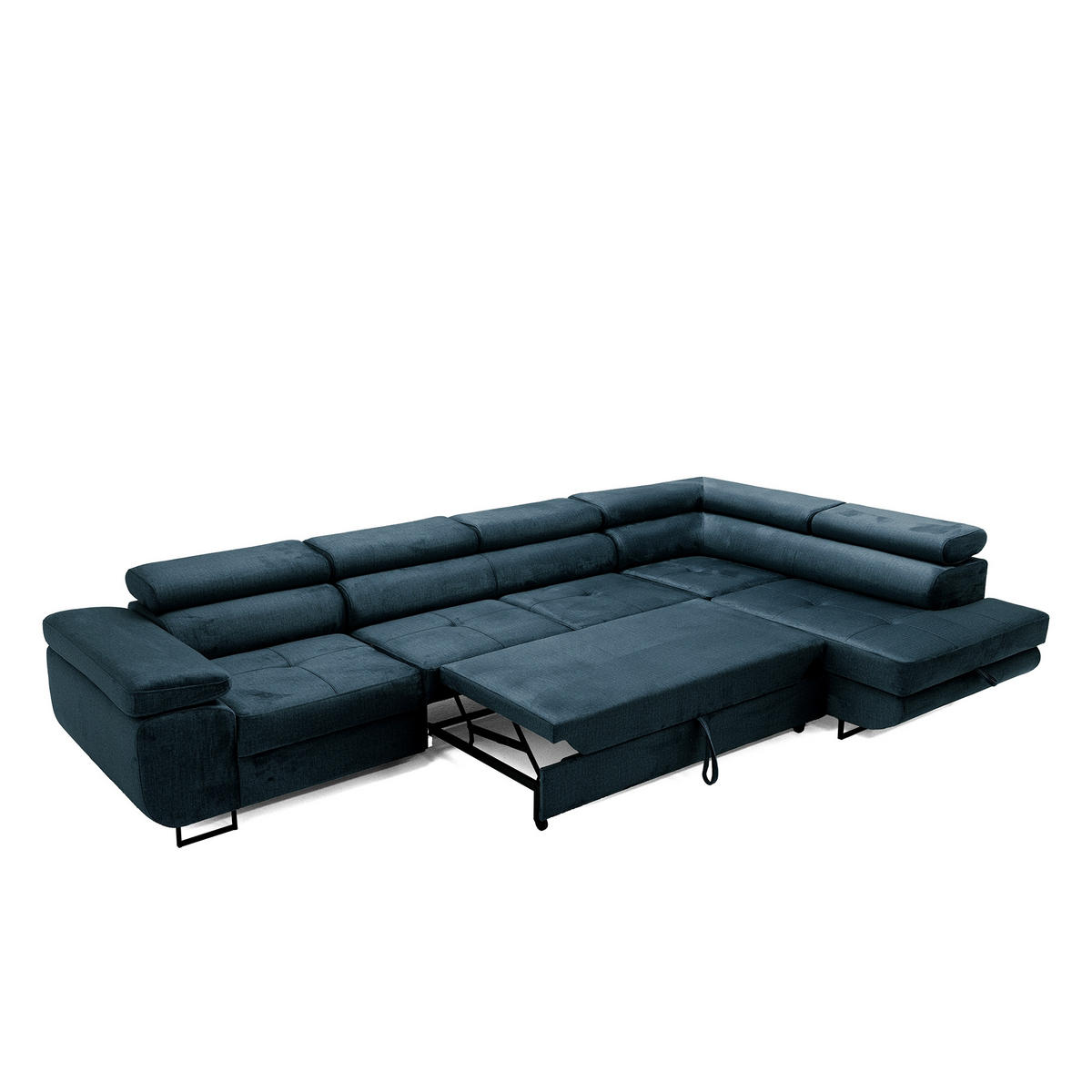 ECKSOFA WILD MAXI L Rechts mit Schlaffunktion 125x195 Velours Dunkelblau - Chromfarben/Dunkelblau, Holz/Textil (203/350cm) - Muffo