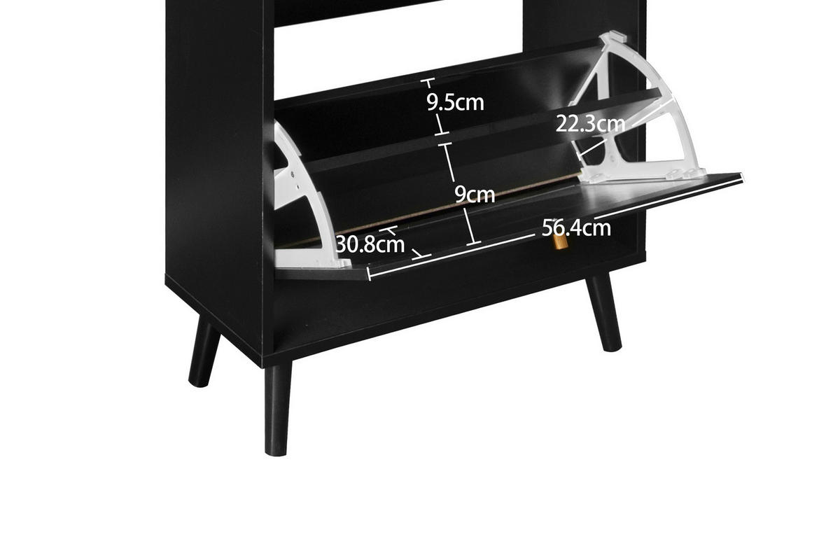 SCHUHSCHRANK 60/24/110 cm schwarz aus Holzwerkstoff mit Rattan-Optik und Schublade - Schwarz, Holzwerkstoff (60/110/24cm) - OKWISH