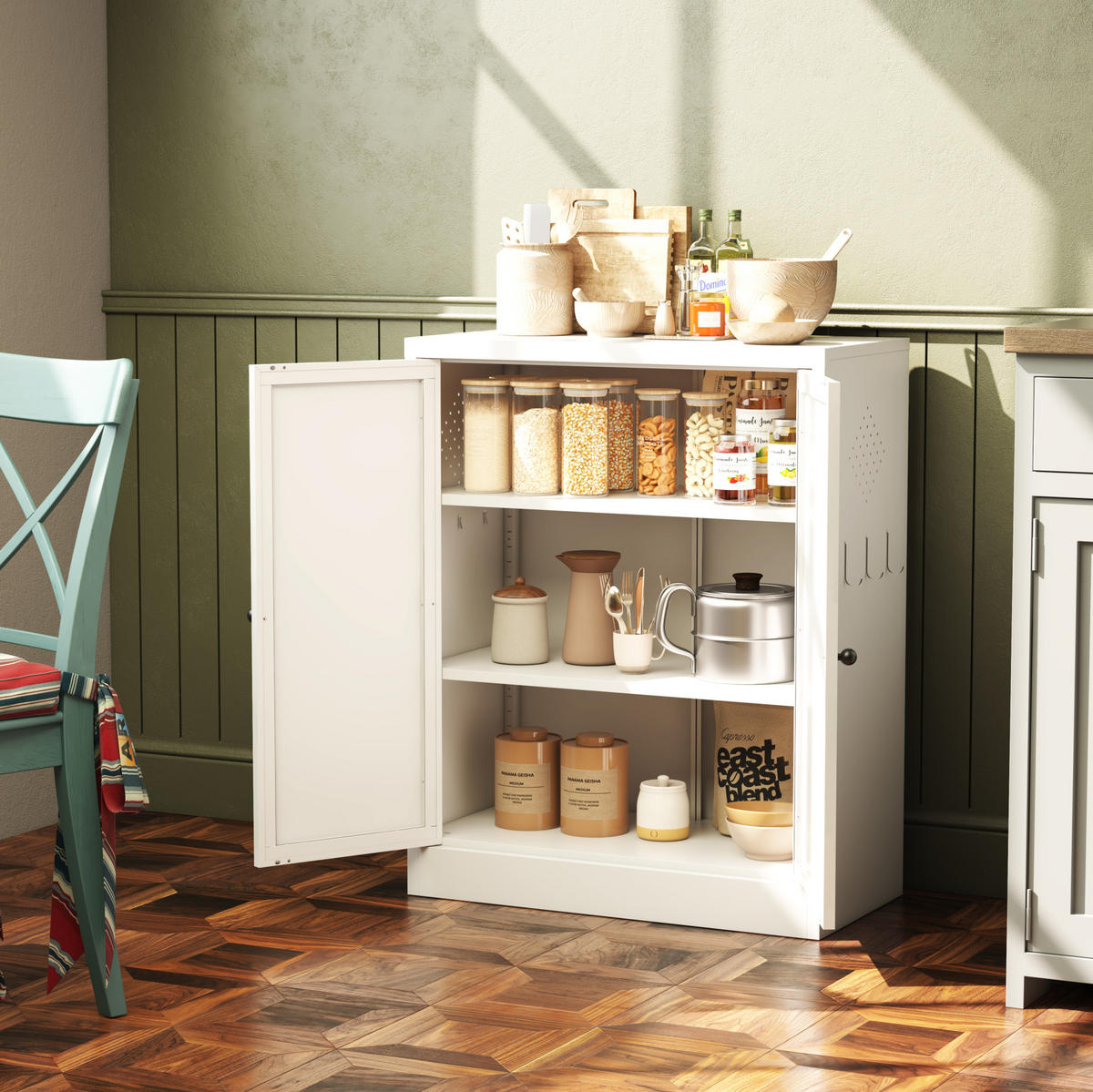 SIDEBOARD 70/35/88 cm aus Metall in Weiß mit 2 Türen & verstellbaren Böden - Weiß, Metall (70/88/35cm) - BEAOK