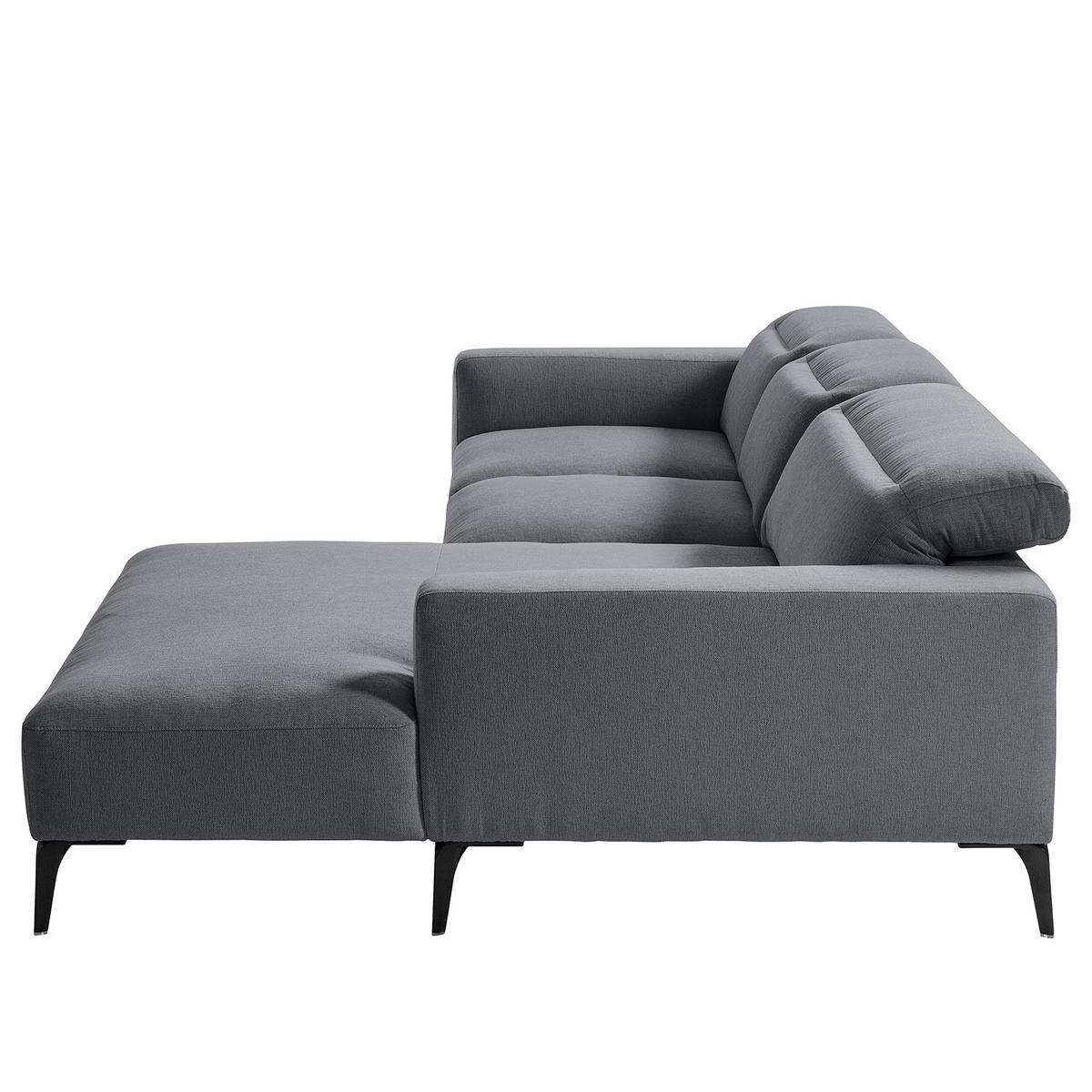 ECKSOFA mit Longchair - Schwarz/Grau, Textil/Metall (265/180cm) - home24