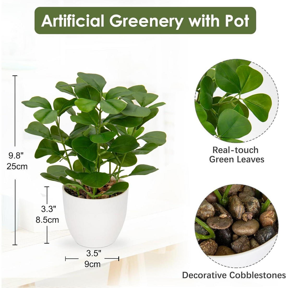 KUNSTPFLANZE Ficus 25 cm weiß - Grün, Kunststoff (25cm)