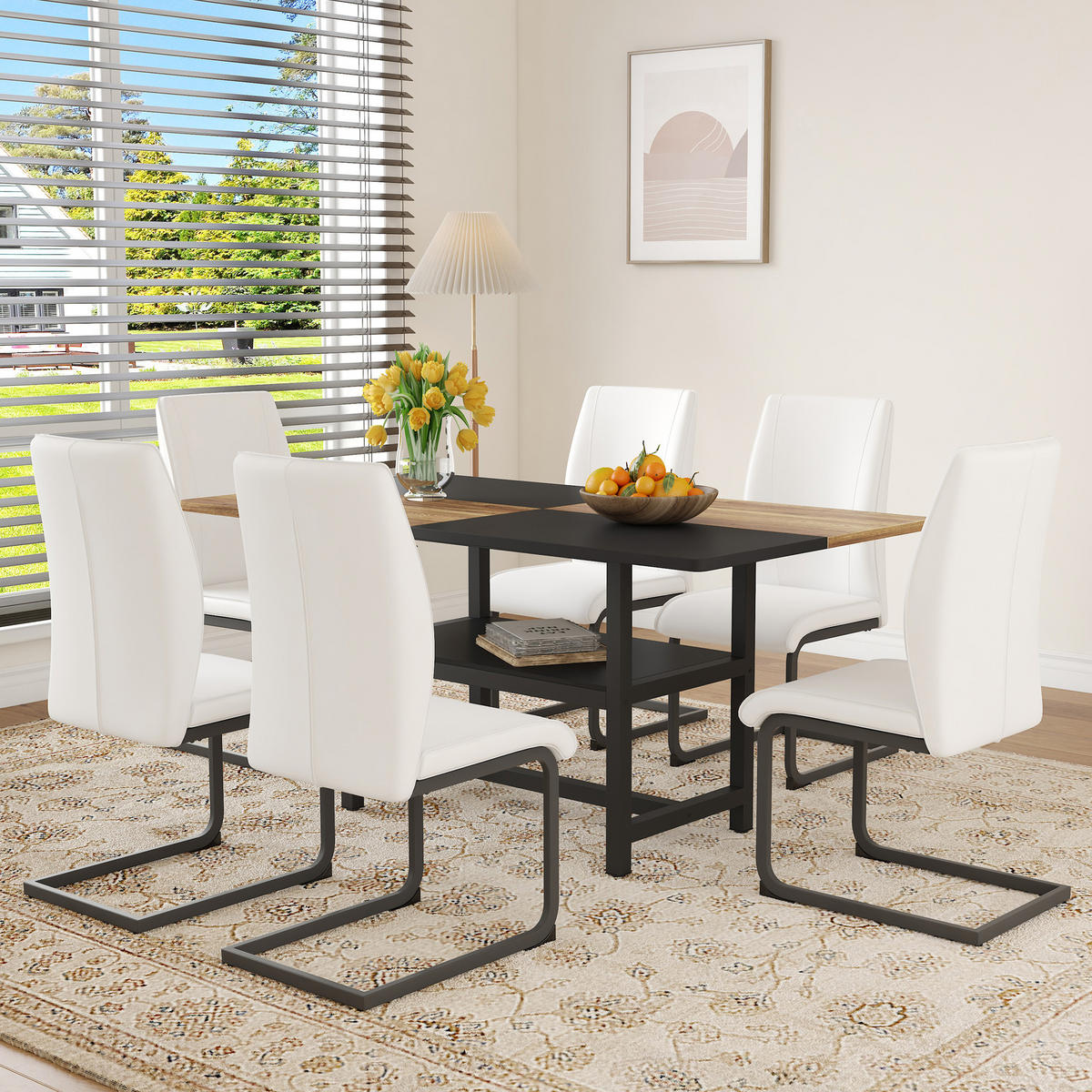 ESSGRUPPE DE-39342 7-teilig, mit Abstellregal und 6 PU-Sesseln Weiß - Weiß, Holzwerkstoff (160/76/90cm) - ComfortXL