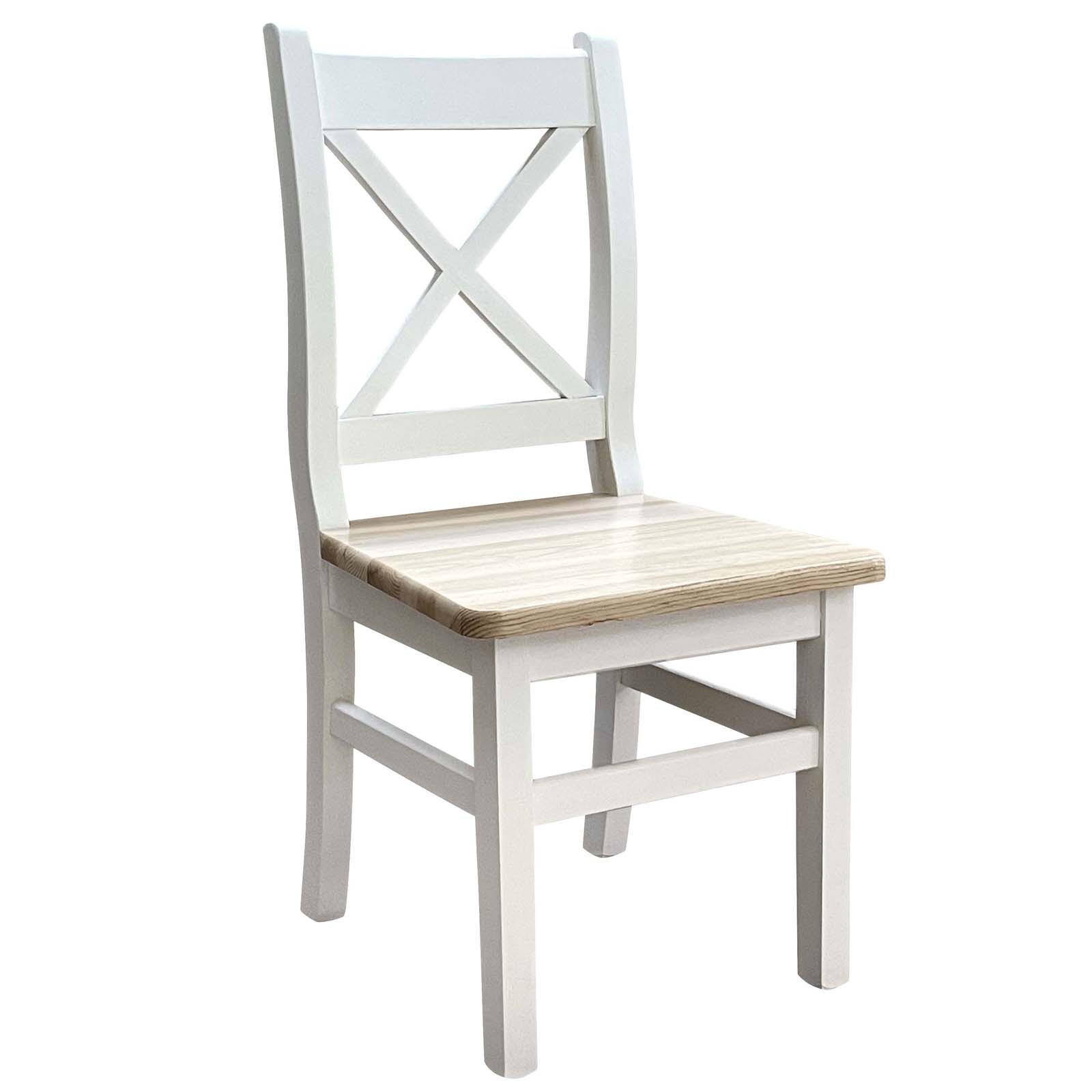 STUHL Kiefer massiv mit Kreuzrücken, weiß und unbehandelt - Naturfarben/Kieferfarben, Holz (47/97/46cm)