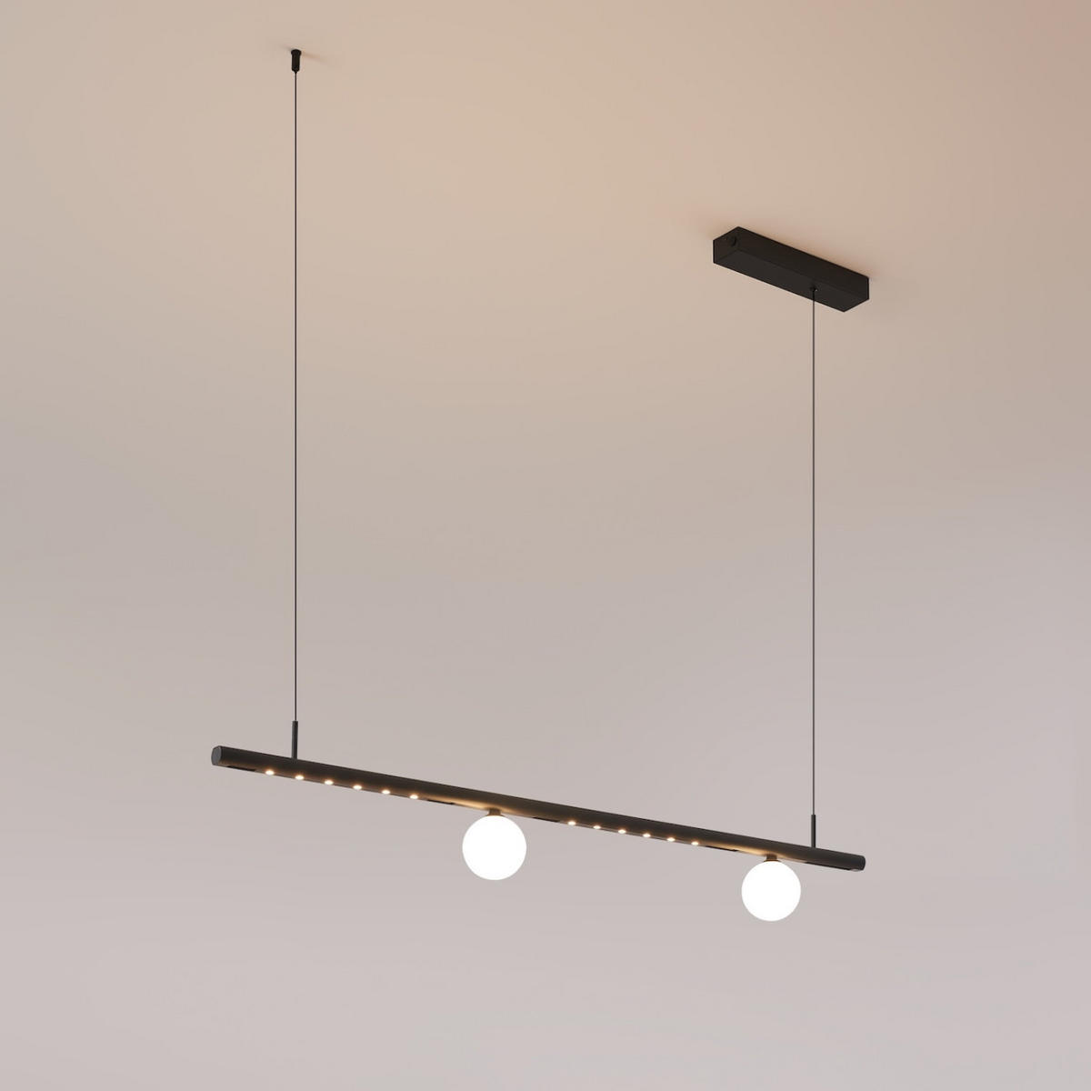 PENDELLEUCHTE MIT SPOTSTRAHLERN Lyne, Schwarz und weiß, 125cm - Weiß, Glas (125/125/8.5cm) - KOSILUM