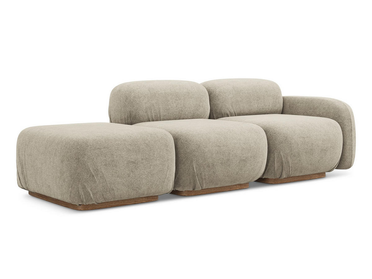 3-SITZER SOFA Links Bouclé Stoff Grau - Silberfarben/Braun, Holz/Textil (95/73/258cm) - Makamii