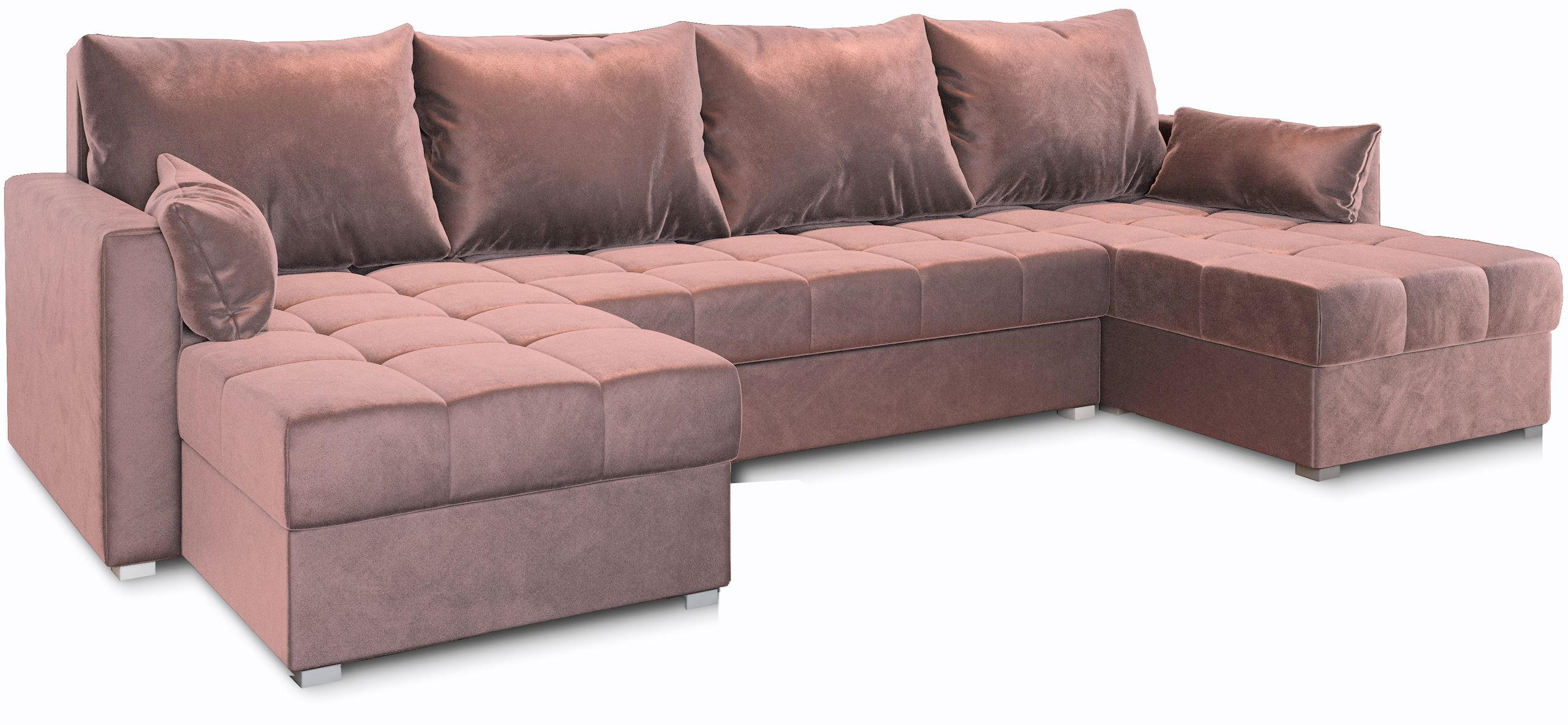 WOHNLANDSCHAFT NAKO Rosa Plüsch-Stoff mit Schlaffunktion - Rosa, Holz (285/85/140cm) - MASSENO