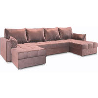 WOHNLANDSCHAFT NAKO Rosa Plüsch-Stoff mit Schlaffunktion - Rosa, Holz (285/85/140cm) - MASSENO