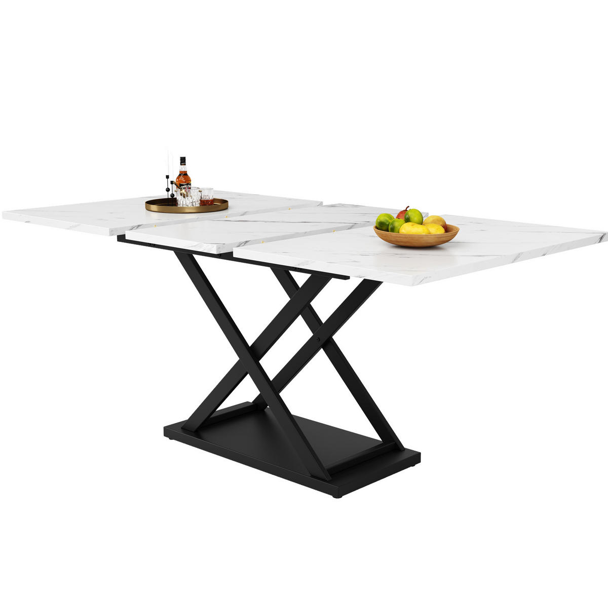 JÍDELNÍ stůl 120-160/80/75 cm bílá/černá z MDF a kovu rozkládací s křížovou podnoží - bílá, kompozitní dřevo (160/80/75cm) - OKWISH