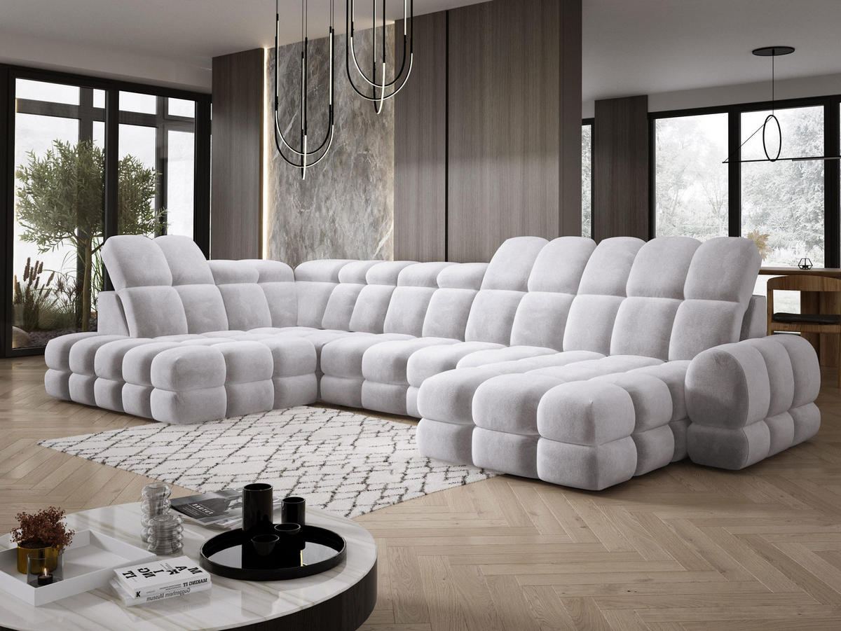 ECKSOFA TOLLO Salvador-stoff U-form 400x217x105 cm silber - Alufarben, Holz/Textil (400/217cm) - DomoHome