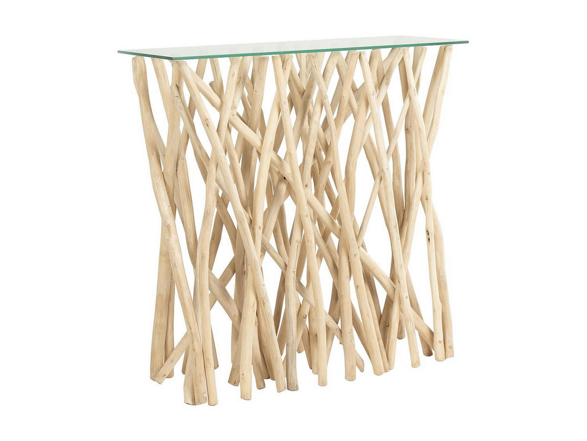 KONSOLENTISCH - 92 cm x 35 cm - holz - naturfarben hell Gayana - Naturfarben, Glas/Holz (35/92/91.5cm) - Vente-Unique