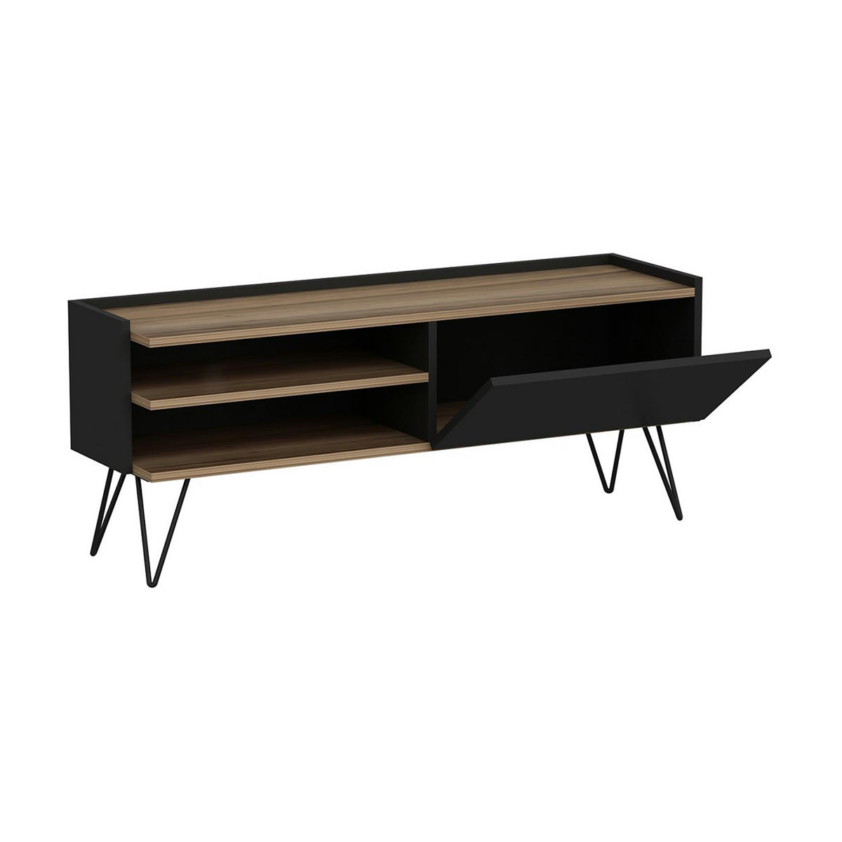 LOWBOARD Dronninglund - Schwarz, Holzwerkstoff/Metall (124/50/37cm) - [en.casa]