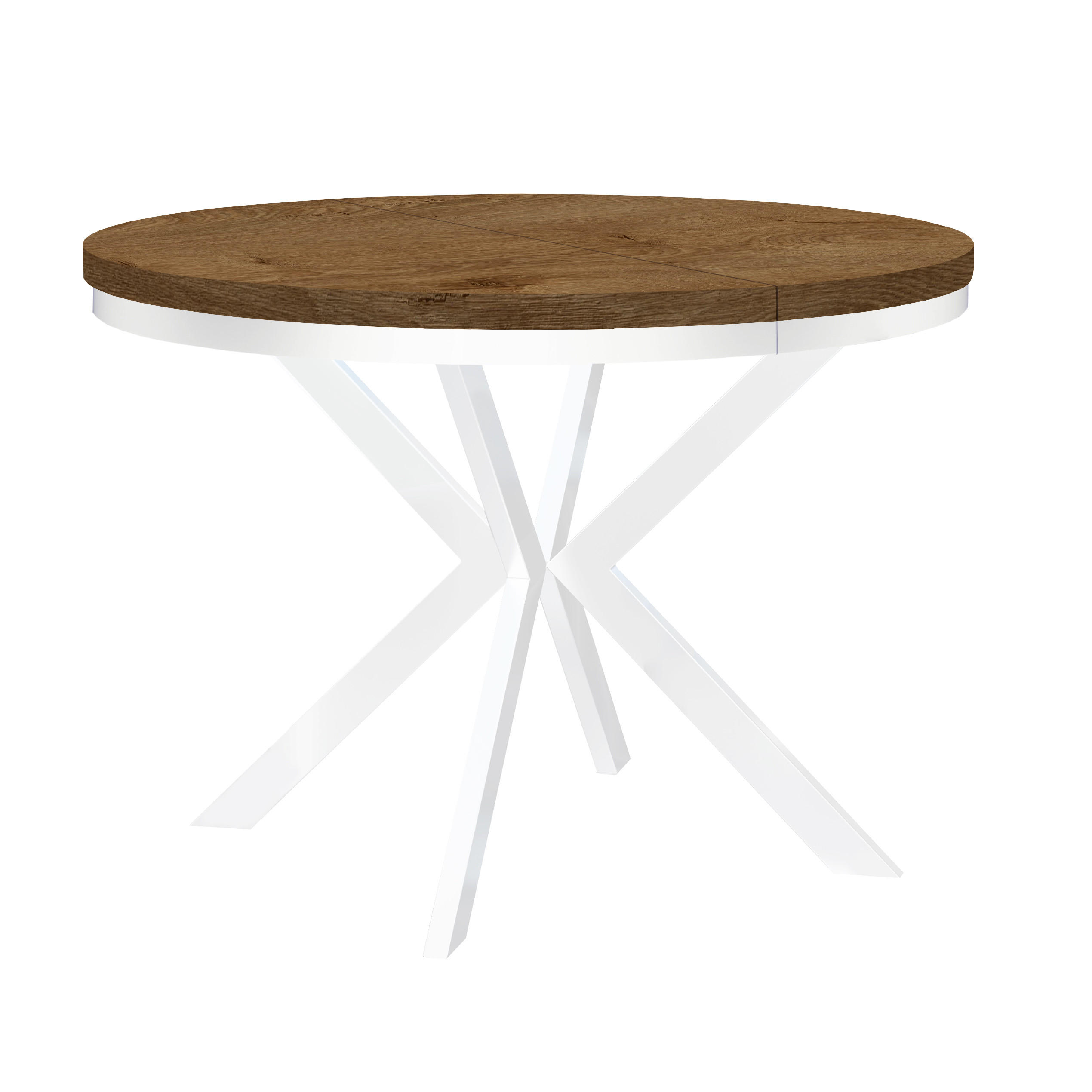 ESSTISCH Runder ENDIK mit Ring-Gestell und Metallbeinen, Durchmesser: 90/190 cm, Farbe: Eiche Lefkas/Weiß - Dunkelbraun/Weiß, Metall (190/90/77cm) - Dekori_Interiors