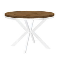 ESSTISCH Runder ENDIK mit Ring-Gestell und Metallbeinen, Durchmesser: 90/190 cm, Farbe: Eiche Lefkas/Weiß - Dunkelbraun/Weiß, Metall (190/90/77cm) - Dekori_Interiors