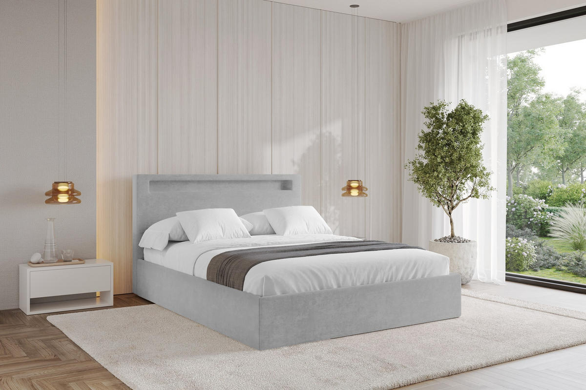 POLSTERBETT mit Bettkasten und Lattenrost, Boxbett ohne Matratze - GOLA 180x200 Grau - Hellgrau, Holzwerkstoff/Textil (180/200cm) - ALTDECOR