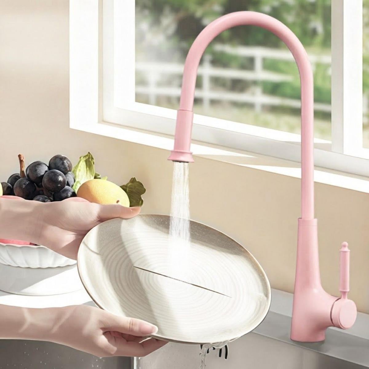 WASCHTISCHARMATUR, 458 x 247 mm, rosa - Pink, Metall (50/8/30cm) - Vallsero