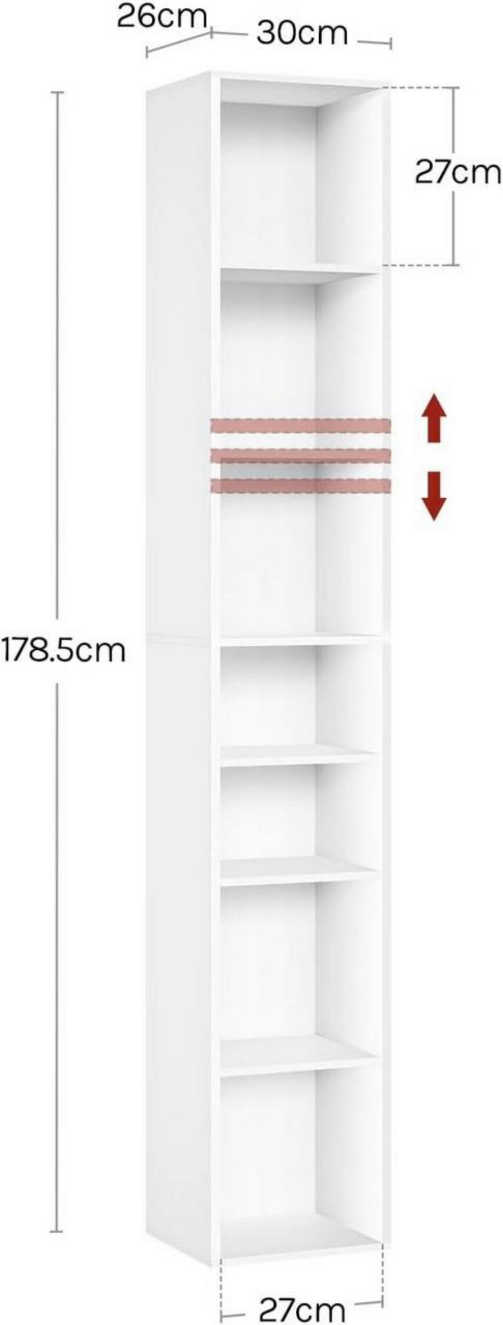 BÜCHERREGAL mit 7 Würfeln, 30x26x178,5 cm, Weiß - Weiß, Holzwerkstoff (30/178.5/26cm) - Woltu
