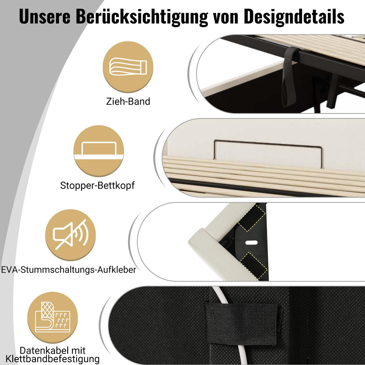 POLSTERBETT 160/200 cm mit LED-Beleuchtung, USB-C und hydraulischem Stauraum, PU,und Matratze, Weiß - Weiß, Textil (160/200cm) - Redom