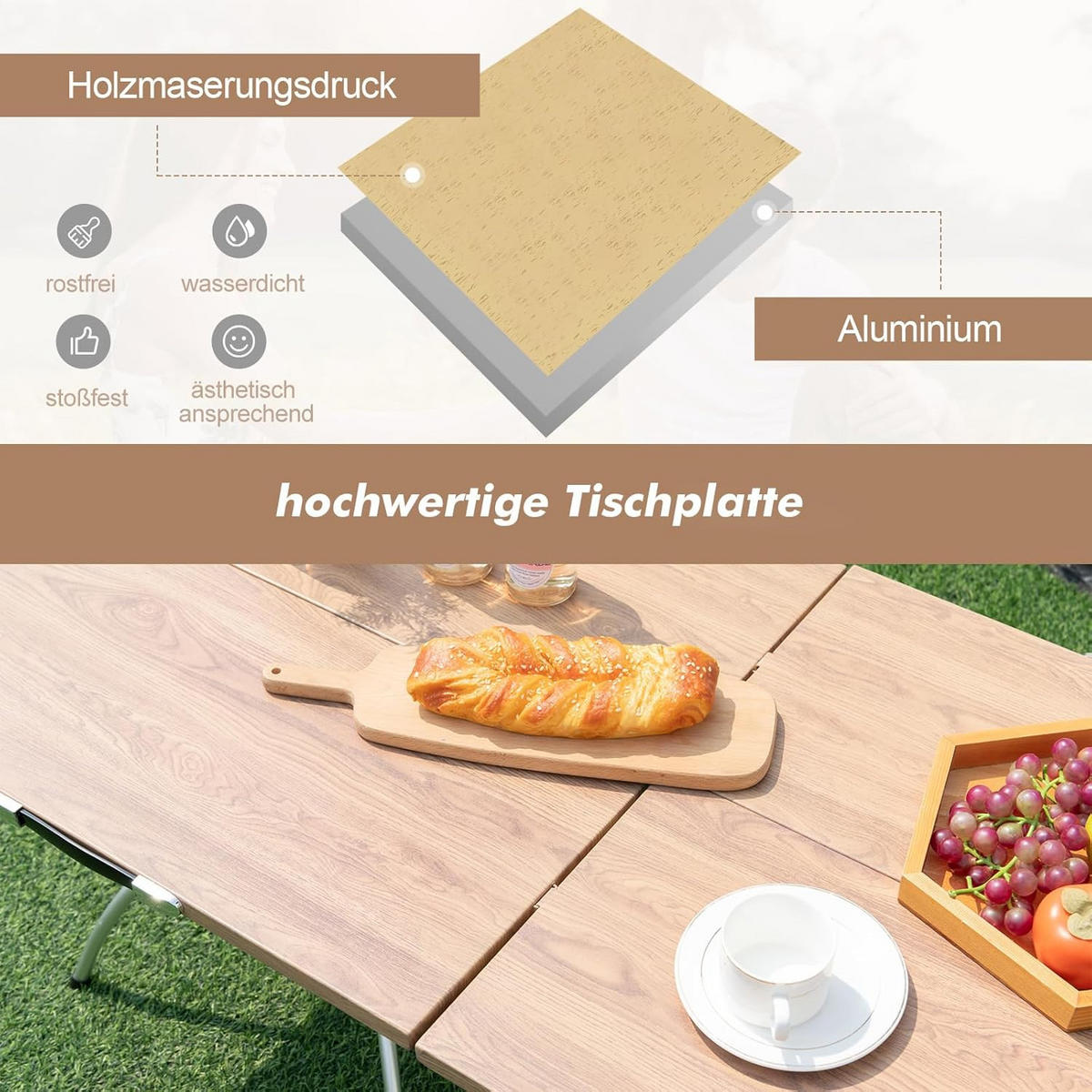 CAMPINGBORD naturlig (2-set) - Naturfärgad, Metall - COSTWAY
