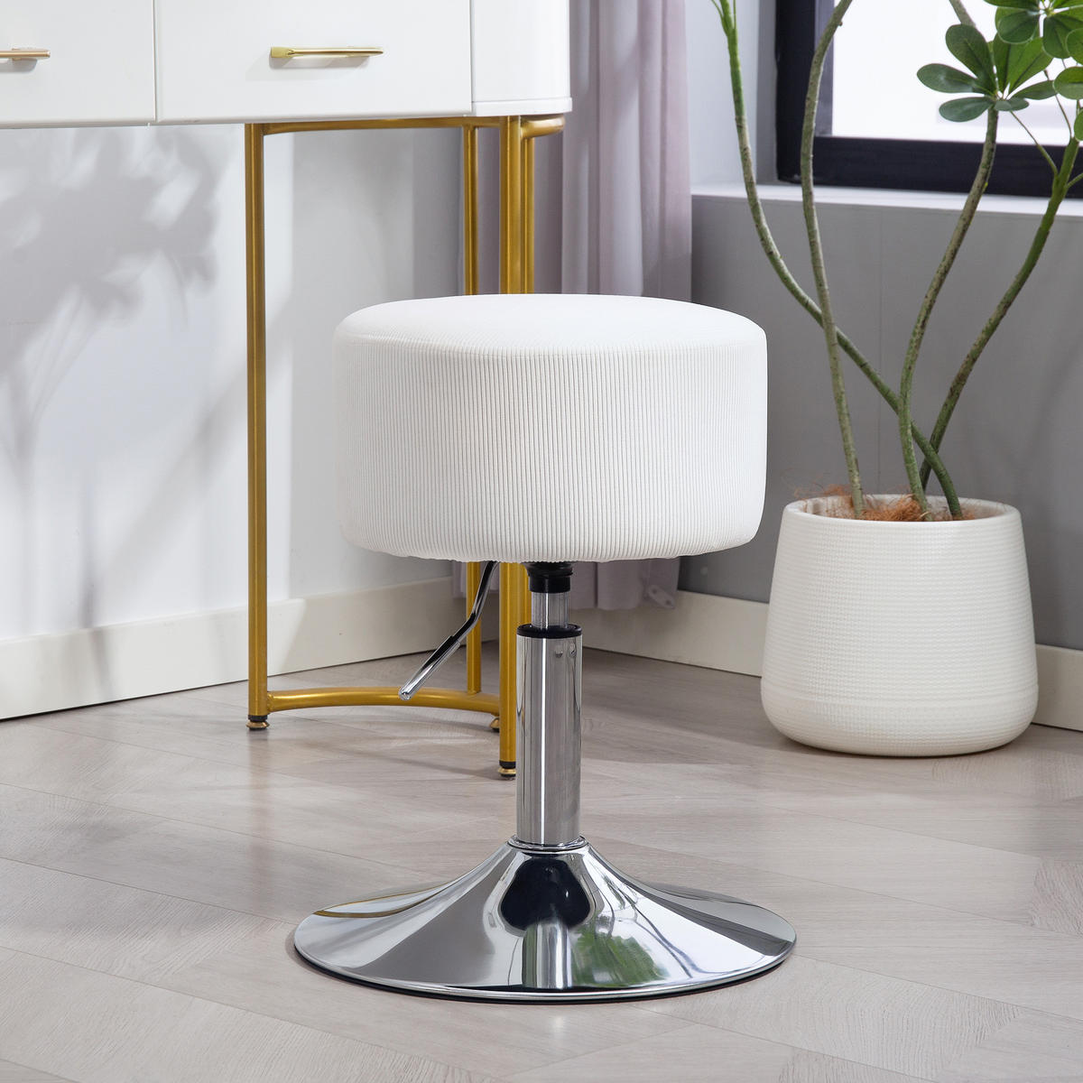BARHOCKER, Gepolstert Barstuhl mit Metallgestell, Cordoptik, Höhenverstellbar - Weiß, Kunststoff (38/66/38cm) - HOMCOM