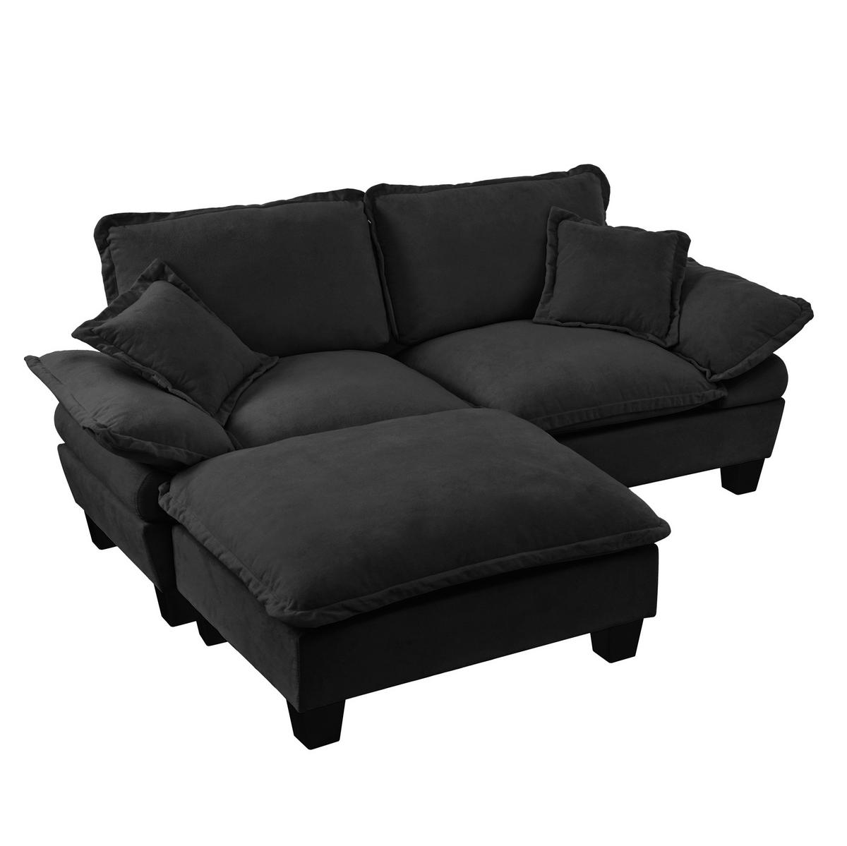 ECKSOFA aus Chenille 194x155x90 cm in Schwarz mit Ottomanen-Modul - Schwarz, Textil (155/90/194cm) - Modfu