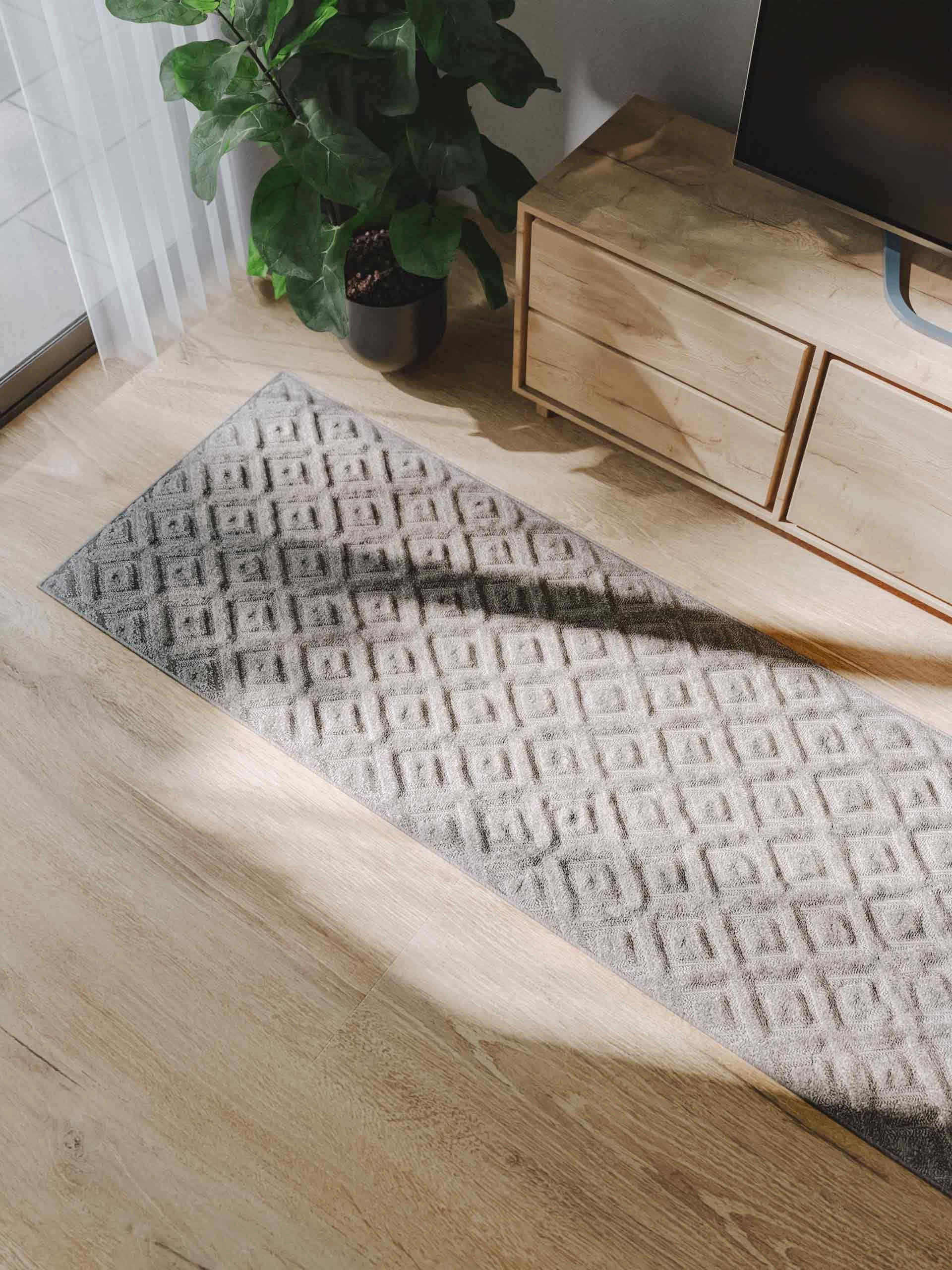 Thumbnail - benuta Läufer, Hellgrau, Kunststoff, Abstrakt, Rechteckig, 80x250 cm, Oeko-Tex® Standard 100, pflegeleicht, Teppiche & B...