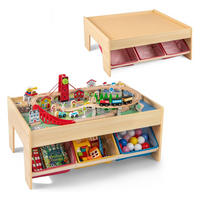 EISENBAHN‑SET aus Holz natur(94-tlg) - Naturfarben, Holzwerkstoff (92/40/64cm) - COSTWAY