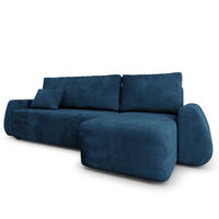 ECKSOFA GALVIS Blau Velours-Stoff mit Schlaffunktion - Blau, Holz (256/156cm) - MASSENO