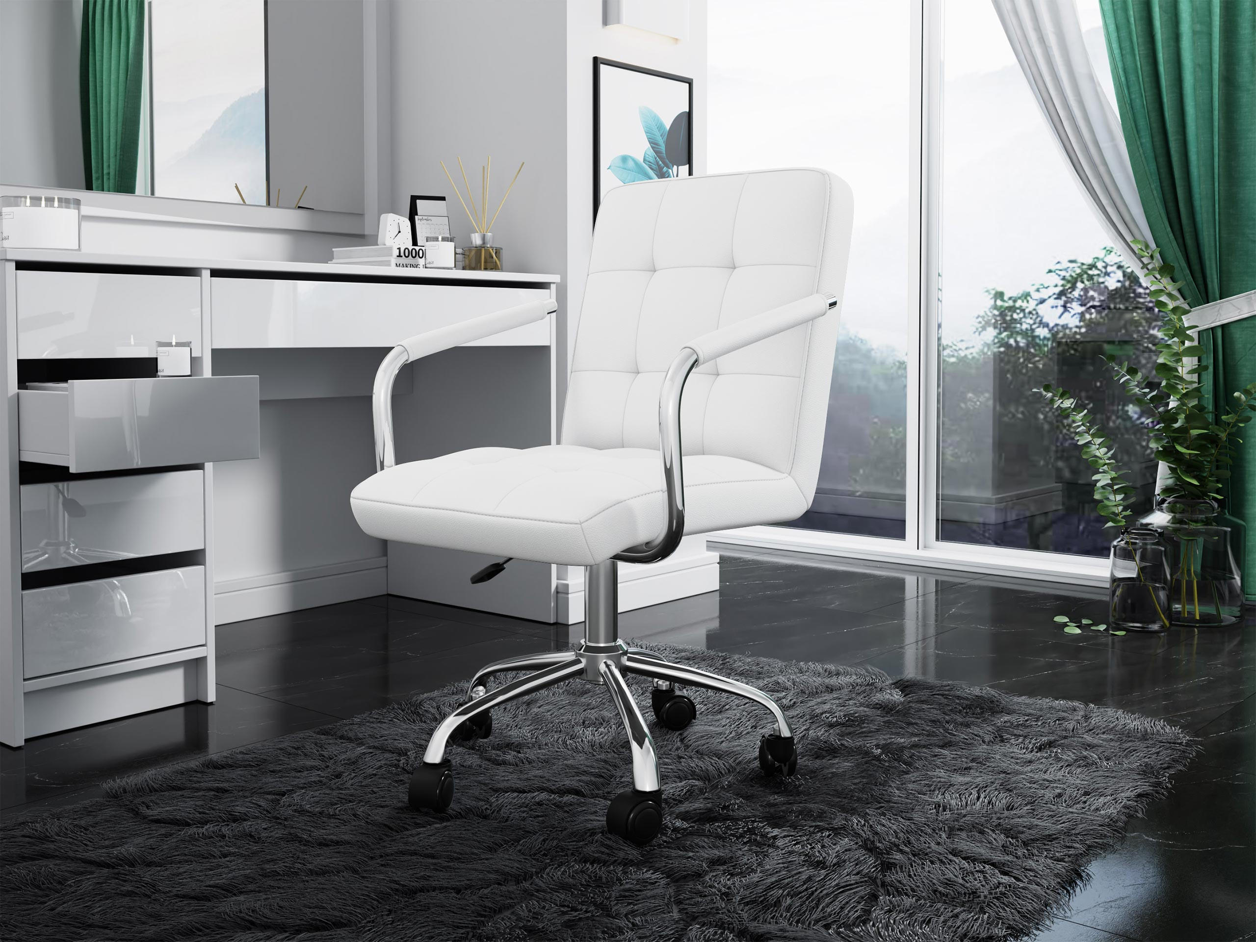 DREHSTUHL Muz 629-1 - Silberfarben/Weiß, Textil/Metall (58/92/52cm) - MIRJAN24