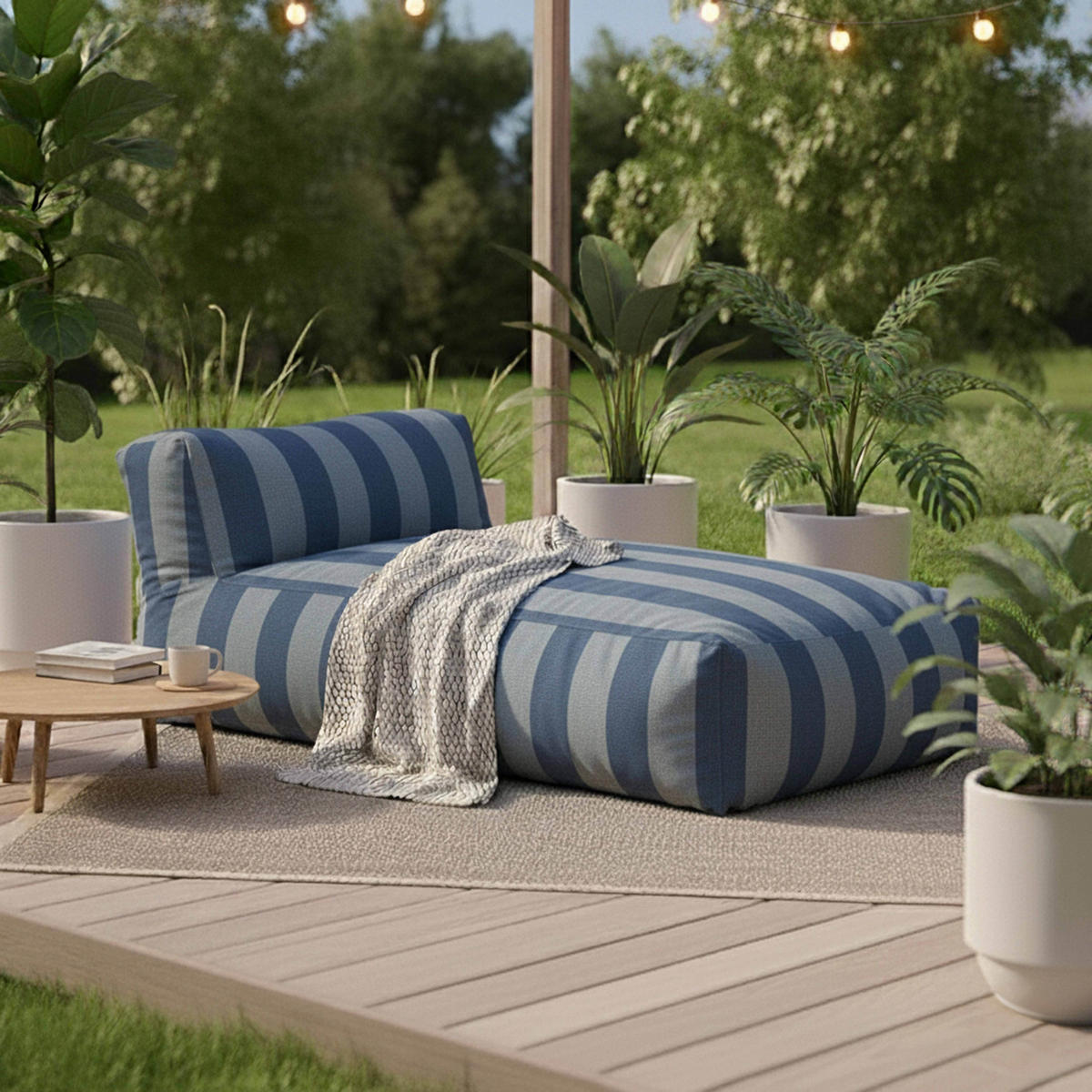 GARTENSOFA mit 5 Sitzplätzen, Pazifikblau - Blau, Textil - Oviala