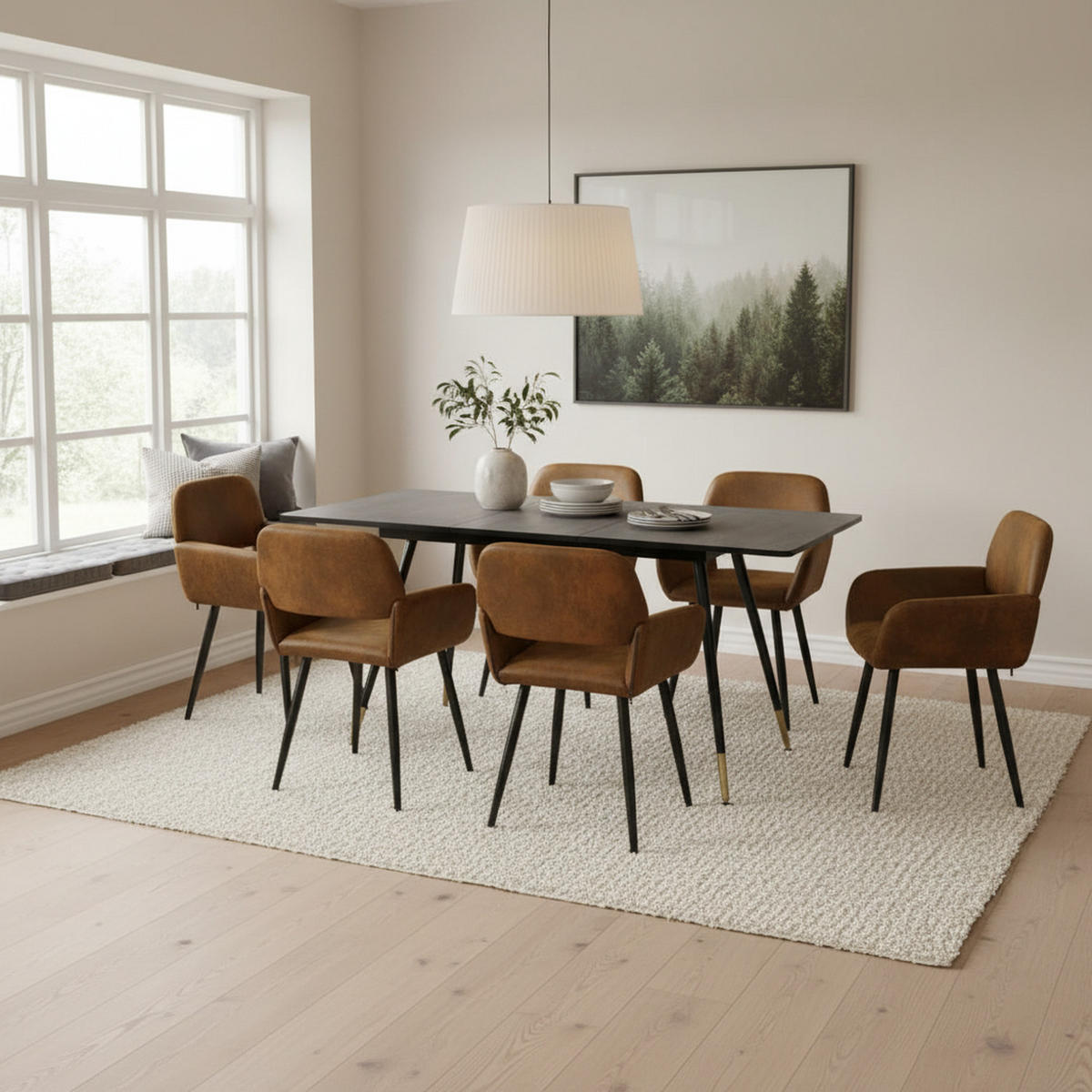 ESSTISCH SET mit ausziehbarem Tisch und 4 bequemen Stühlen - Schwarz/Braun, Holzwerkstoff/Metall (80/75/160cm) - Urban Meuble