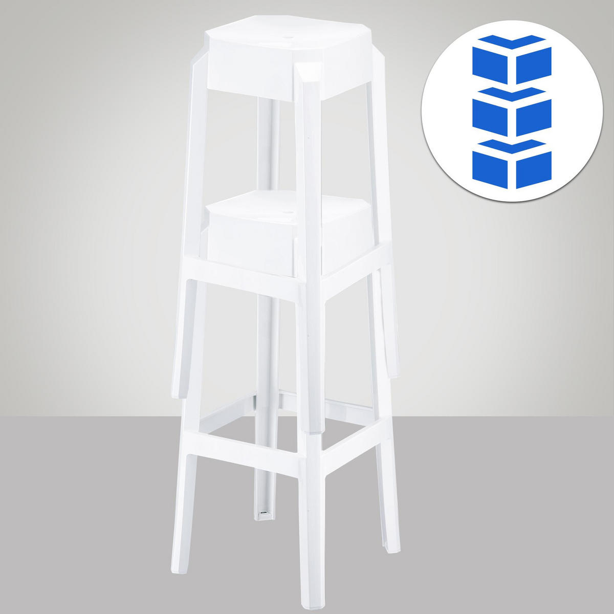 BARHOCKER Kunststoff weiß glanz - Eukalyptusholzfarben/Weiß Hochglanz, Kunststoff (36/75/36cm) - CLP
