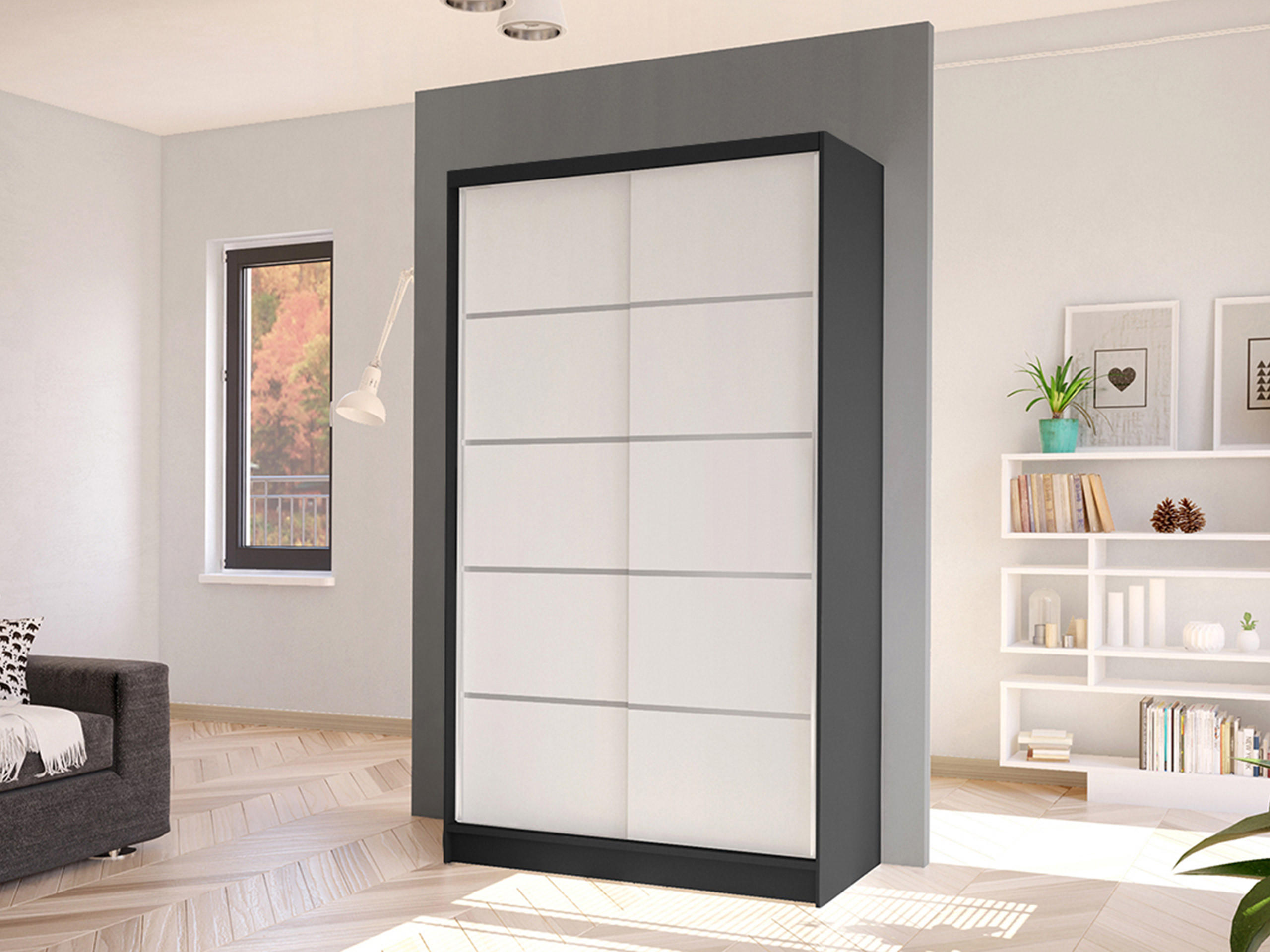 SCHWEBETÜRENSCHRANK Diego IV - Schwarz/Weiß, Holzwerkstoff/Metall (100/200/58cm) - MIRJAN24