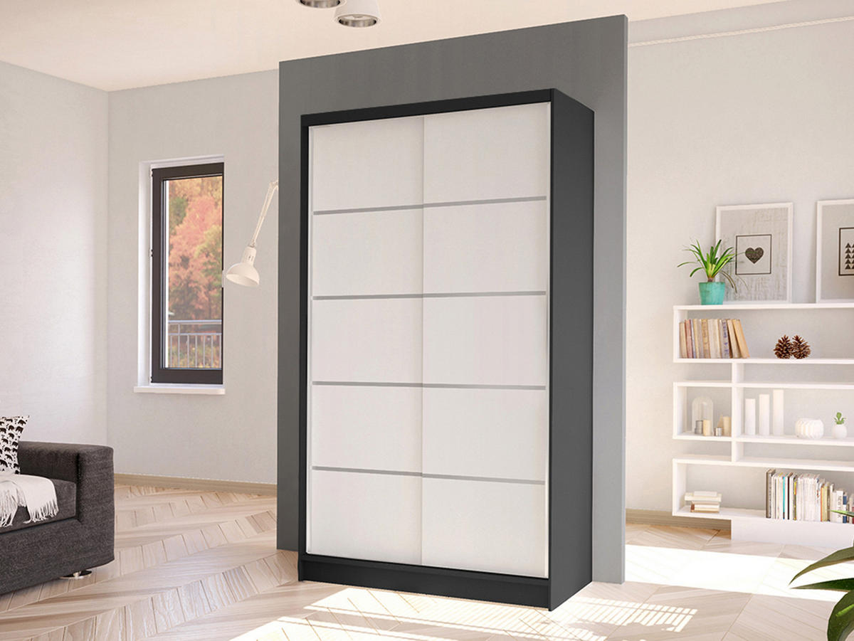 SCHWEBETÜRENSCHRANK Diego IV - Schwarz/Weiß, Holzwerkstoff/Metall (100/200/58cm) - MIRJAN24