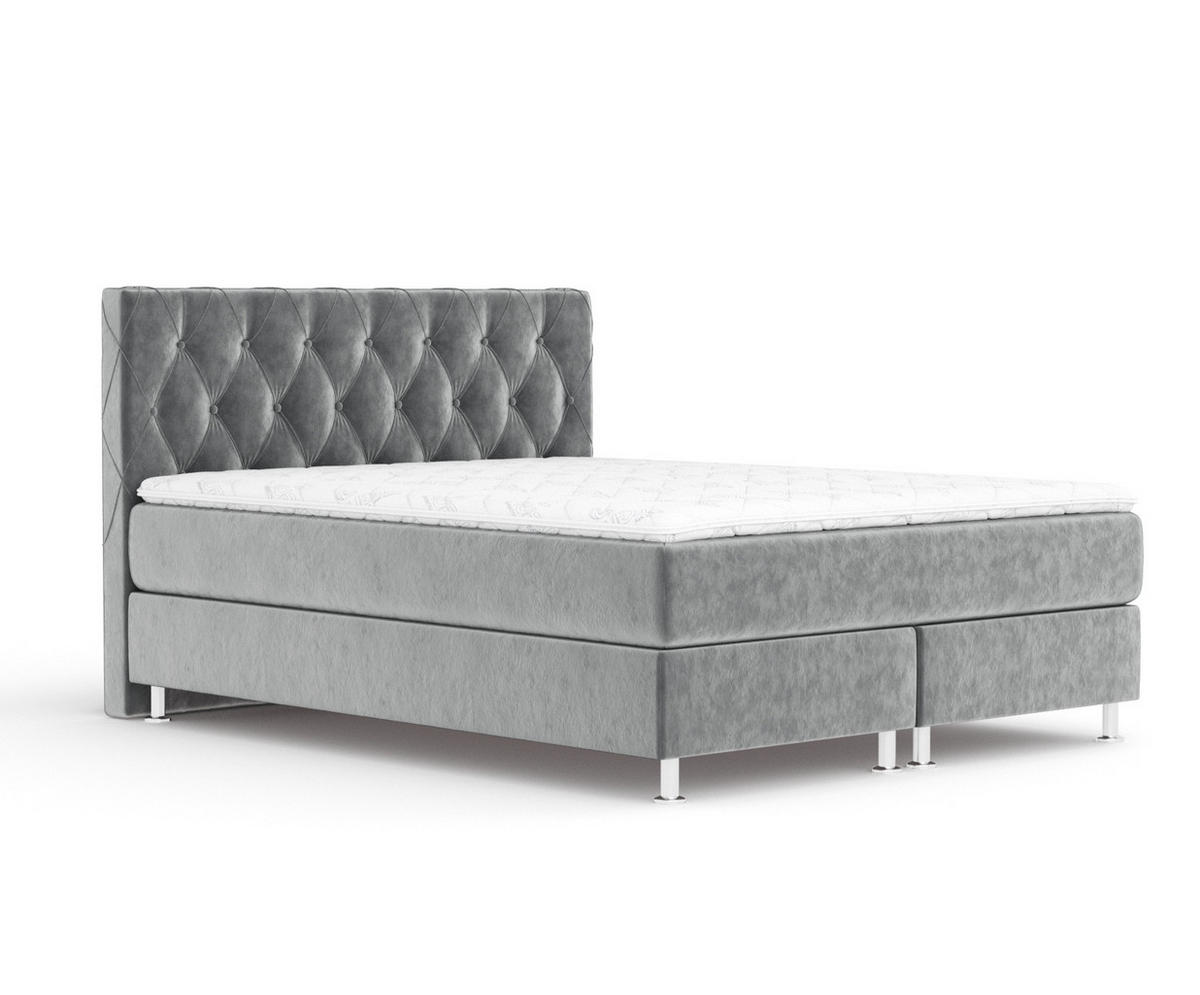 BOXSPRINGBETT Otus Grau 180/200 cm mit Latex-Topper - Silberfarben/Grau, Holz/Holzwerkstoff (180/200cm) - Maison de Reve