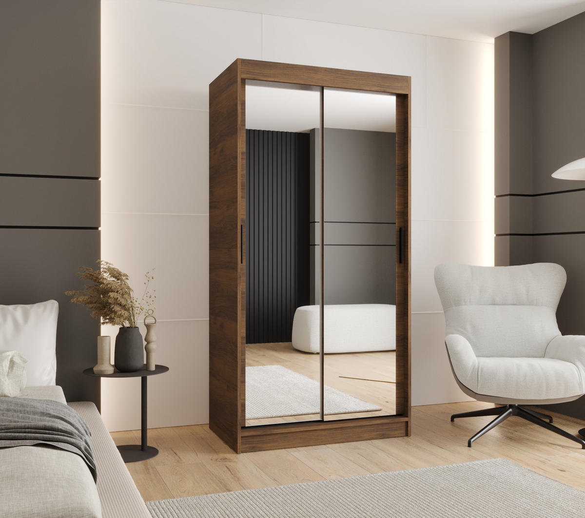ŠATNÍ skříň s posuvnými dveřmi 200/100/62 2dveřová - černá/hnědá, dřevo/plast (100/200/62cm)