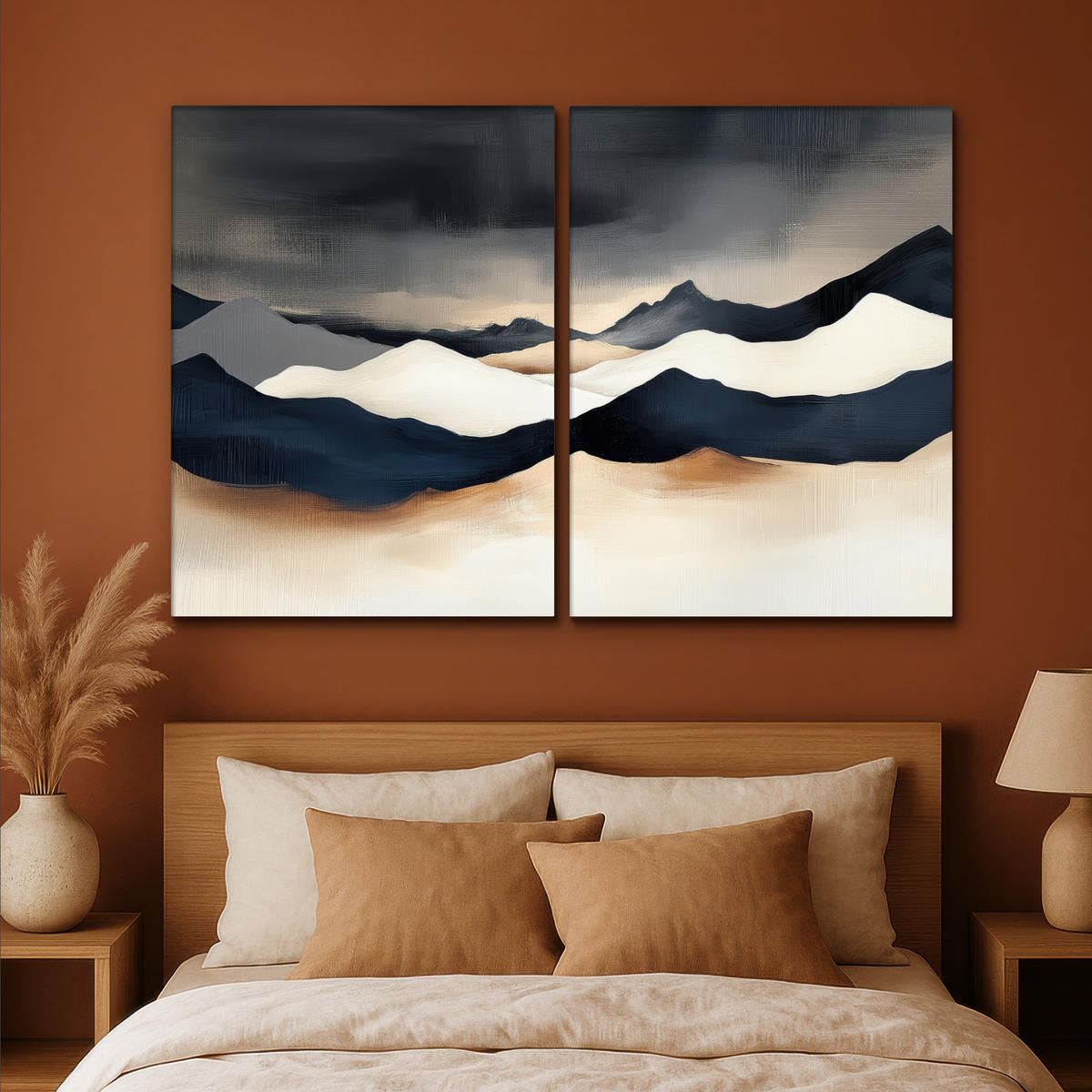 LEINWANDBILD 2er Set Landschaft - Abstrakt - Modern 180x120 cm - Dunkelblau, Textil (180/120cm) - MuchoWow