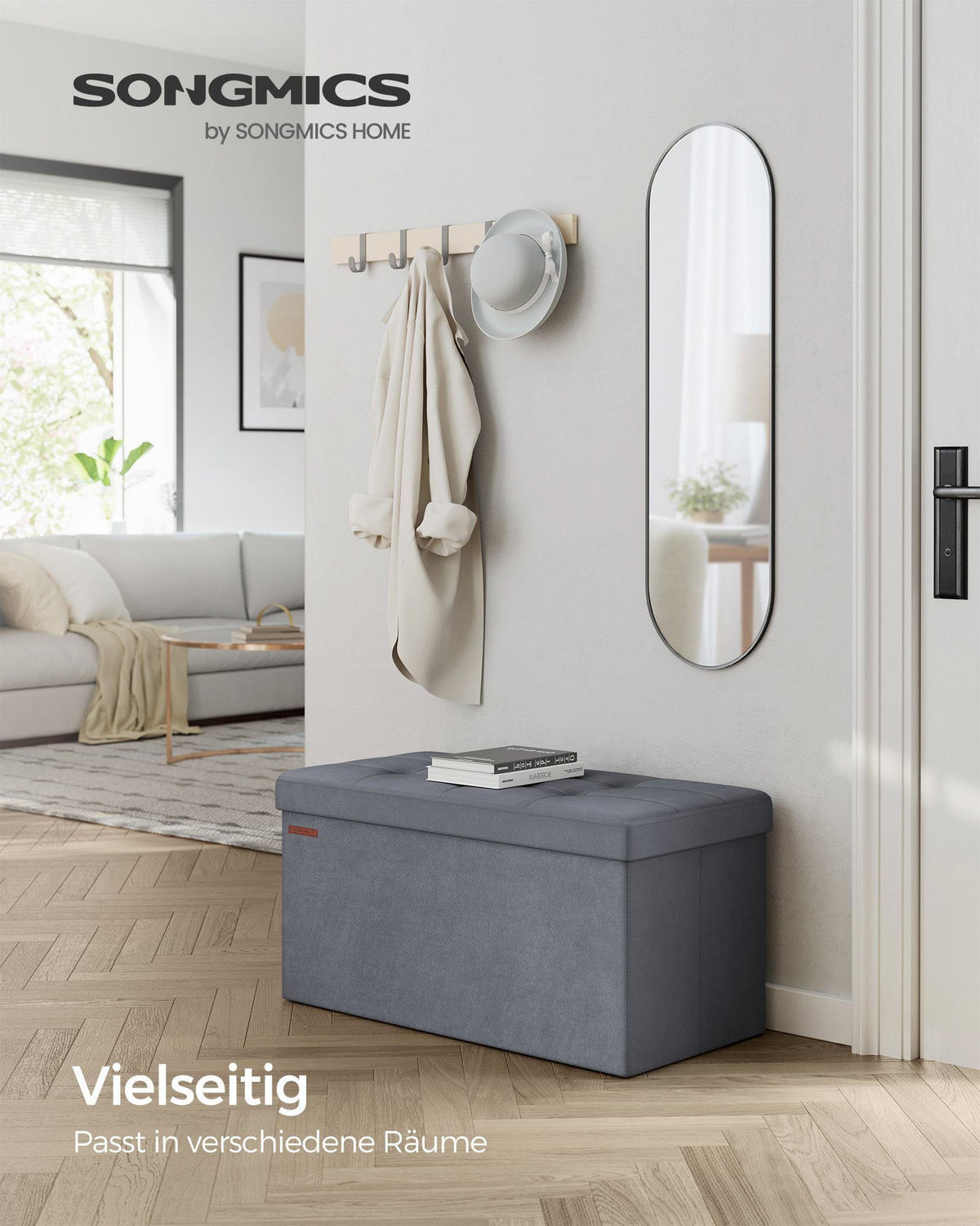 SITZHOCKER Monica - Grau, Textil (38/38/76cm) - SONGMICS