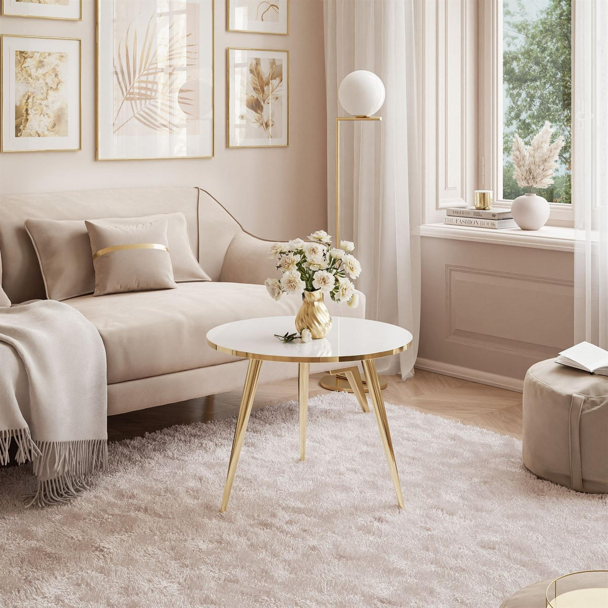 COUCHTISCH SOLEIL GOLD Hochglanz, Weiß Hochglanz, 50cm - Weiß, Holzwerkstoff (50/50/47cm) - Lookway