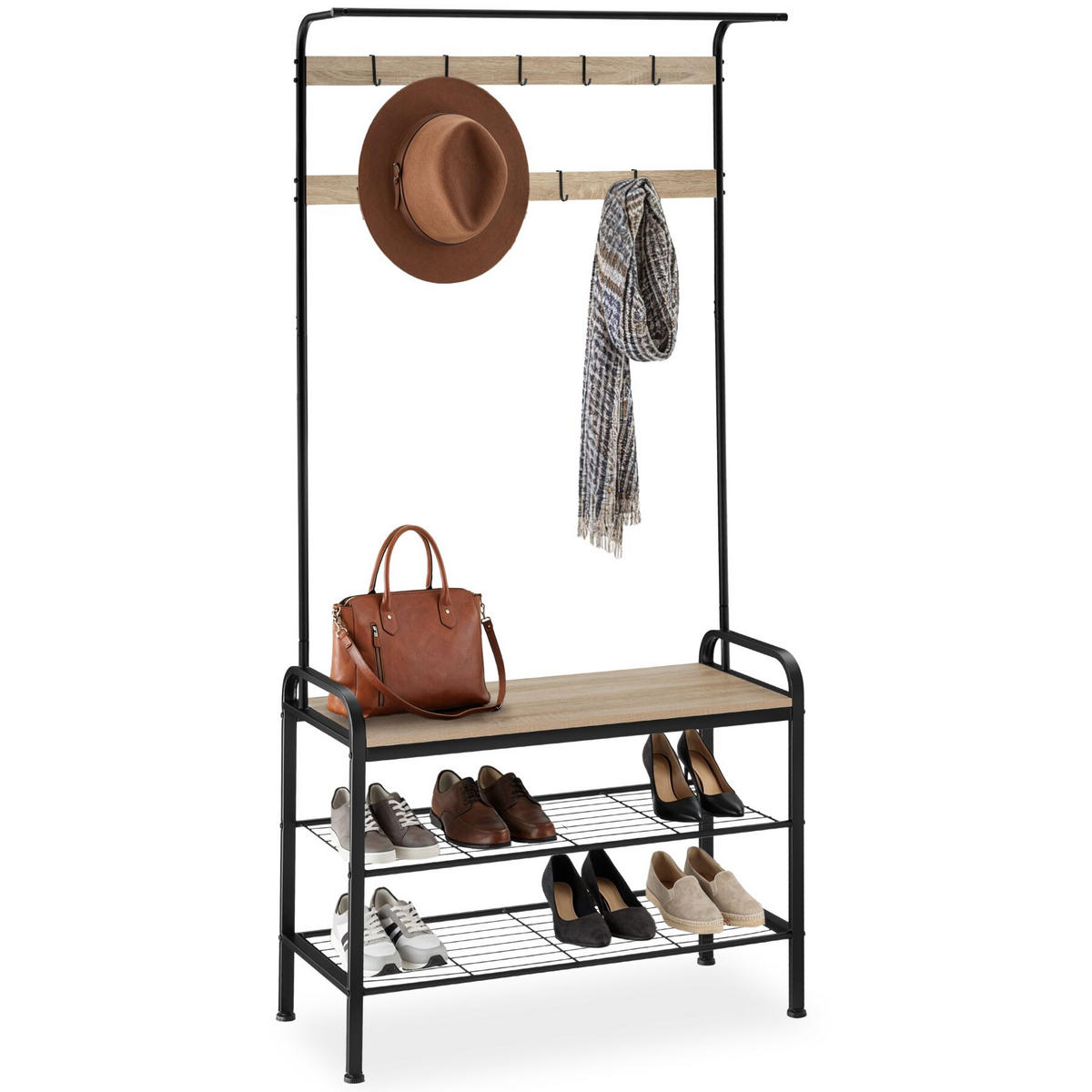 GARDEROBENSTÄNDER Wichita, inklusive Kippschutz, 73,5 x 36 x 184 cm, Industrial Holz hell, Eiche Sonoma - Naturfarben, Textil (36/184/73.5cm) - tectake