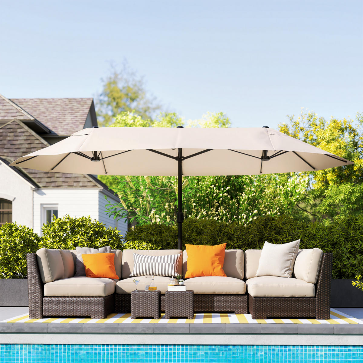 SONNENSCHIRM DE-11356 rechteckig, mit Kurbel, Stahl Creme - Creme, Metall (265/455cm) - ComfortXL
