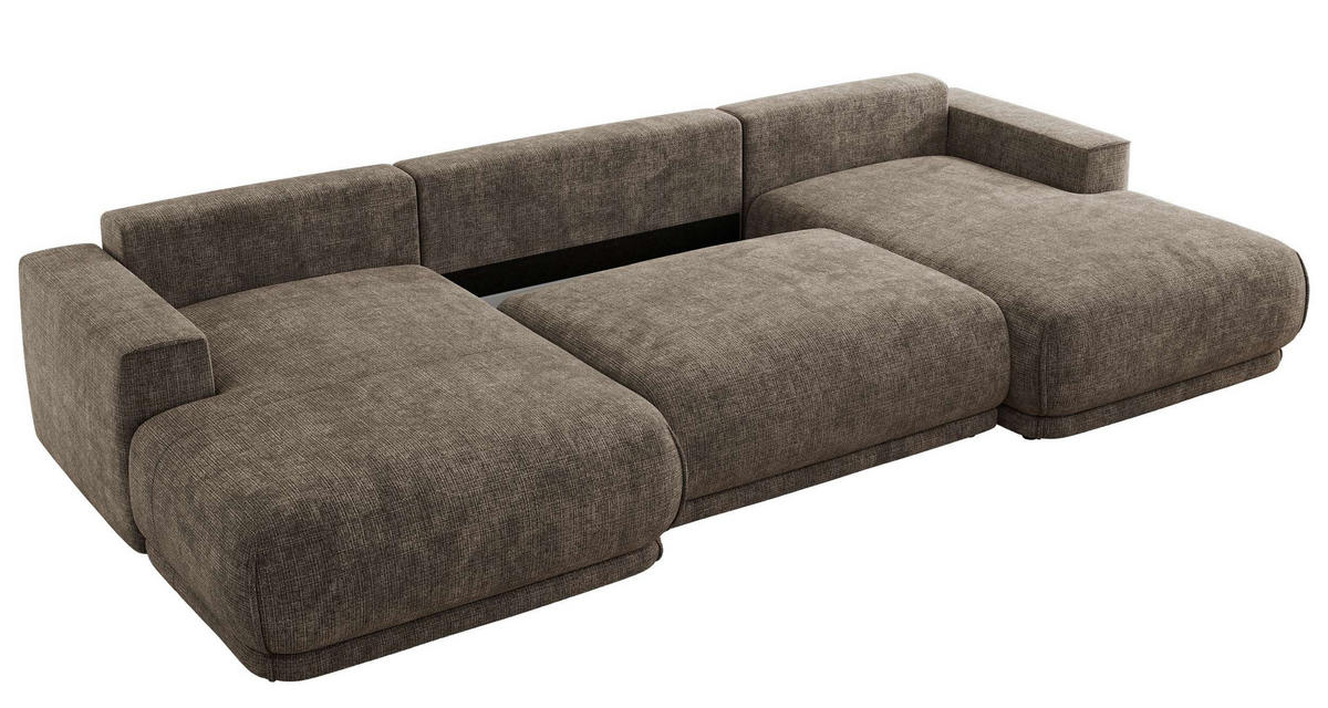SEDACIA SÚPRAVA RINA U Hnedá Hrubo tkaná ženilka - hnedá/čierna, textil/plast (360/85/170cm) - MKS