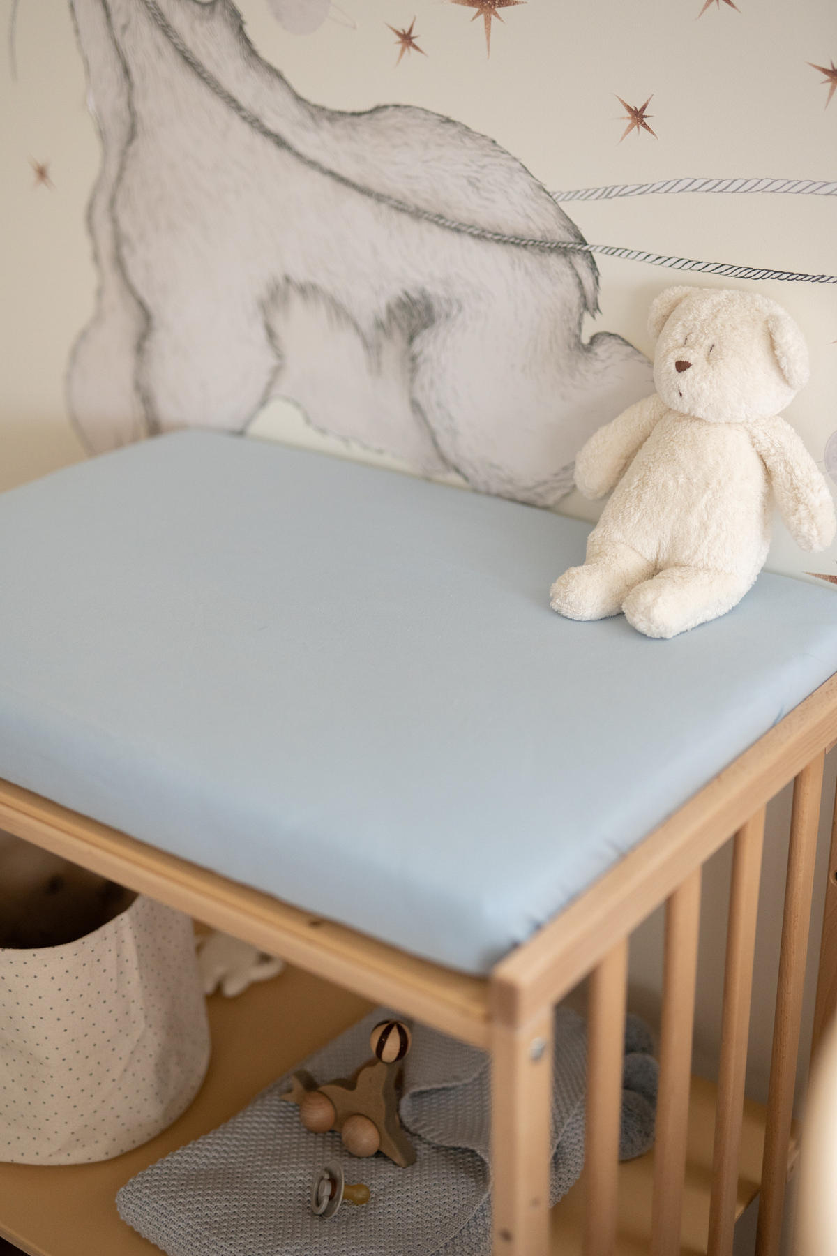 CEARȘAF cu elastic pentru bebe raft 7in1 - albastru, material textil (50/73cm) - waldin