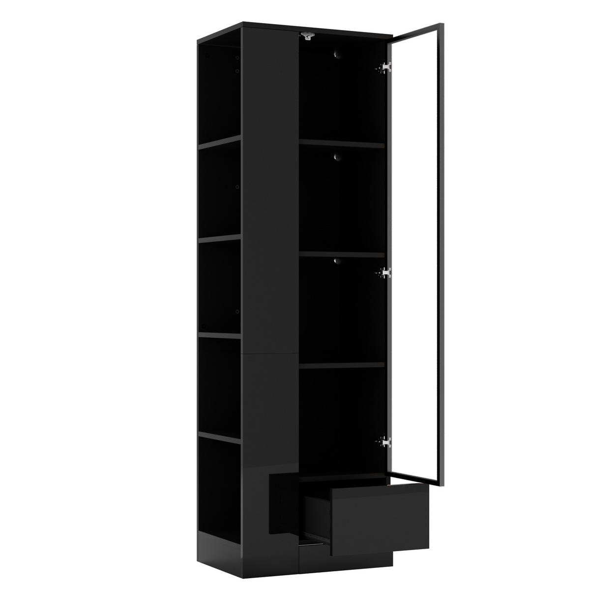 VITRINE 50x35x160 cm Schwarz mit LED und Glastür - Schwarz, Holzwerkstoff (50/160/35cm) - FLIEKS