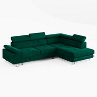 ECKSOFA CAROLINE Rechts Dunkelgrün Velours-Stoff mit Schlaffunktion und Bettkasten - Chromfarben/Dunkelgrün, Textil (253/190cm) - Barchello