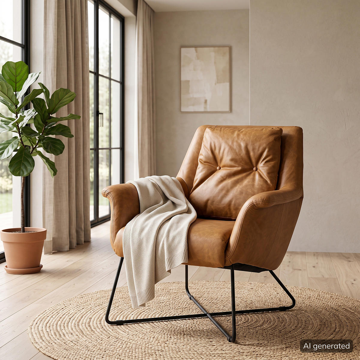 SESSEL - Schwarz/Braun, Leder/Metall (82/88/84cm) - home24