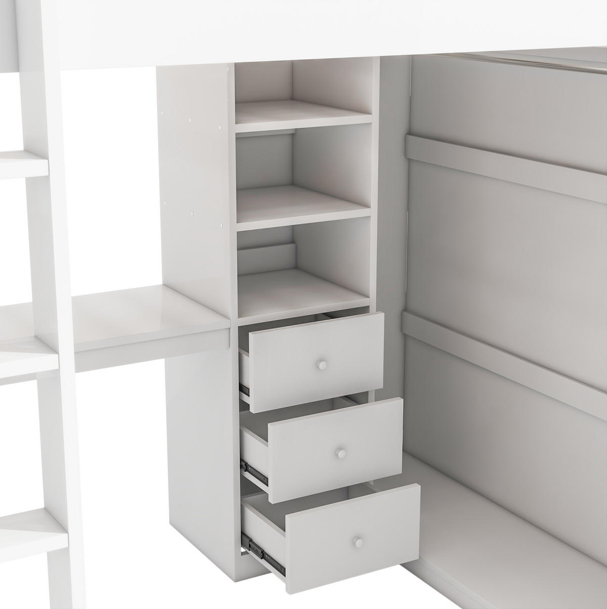 HOCHBETT 140/200 cm, Weiß mit Schreibtisch und Kleiderschrank - Weiß, Holz (140/200cm) - MIVRAY