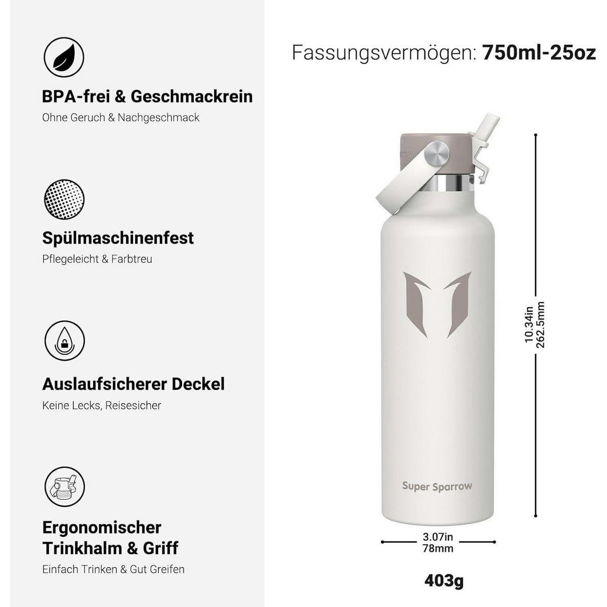 TRINKFLASCHE Edelstahl 750 ml Grau - Grau, Metall (7/7cm)
