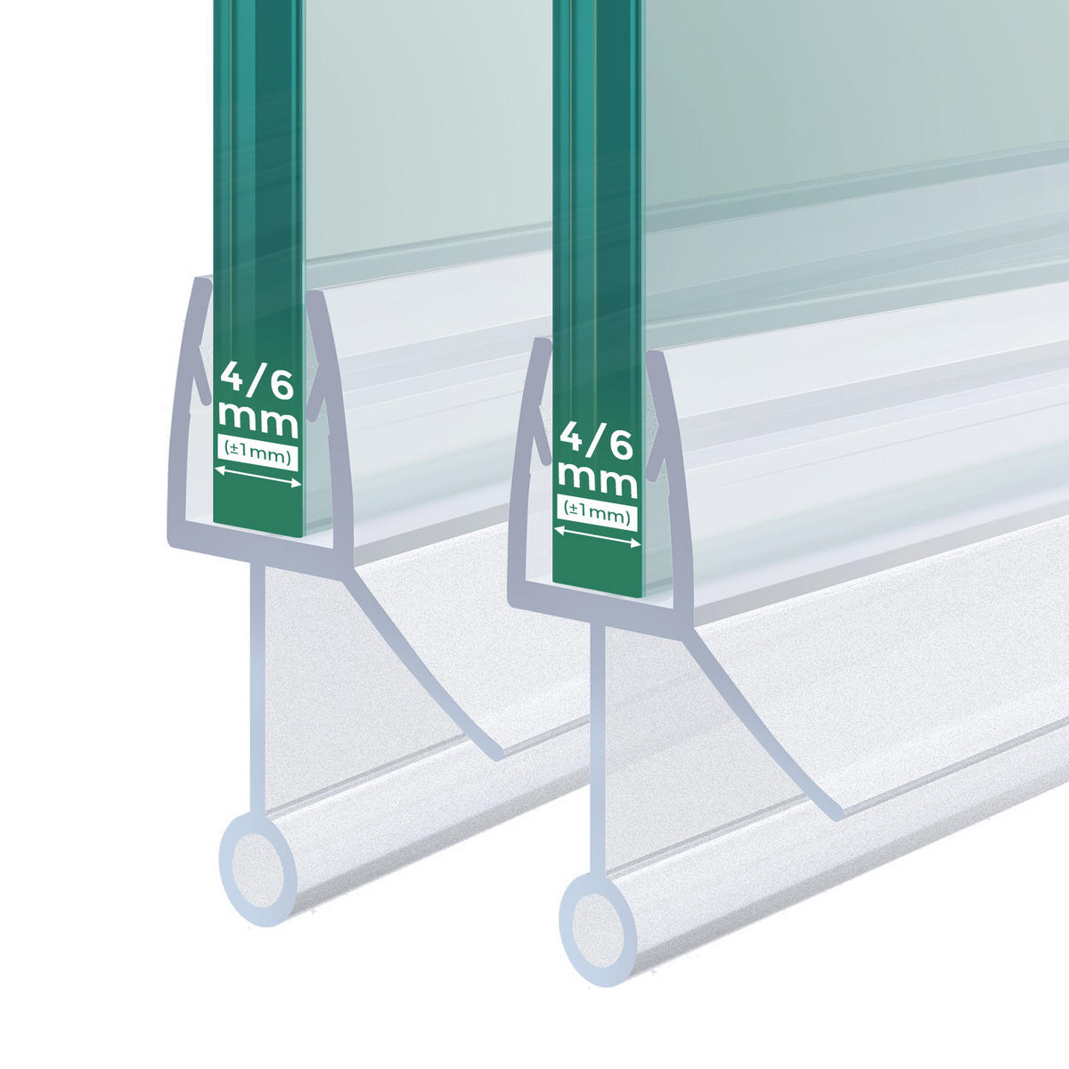 DUSCHDICHTUNG 2 Stück 100 cm für Duschtüren 4–6 mm transparent zuschneidbar - Transparent, Kunststoff (100/2.2cm) - S'AFIELINA