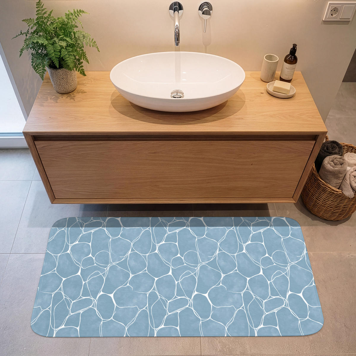 BADEMATTE Organisch - Muster - Blau 120x60 cm - Hellblau, Kunststoff/Textil (120/60cm)